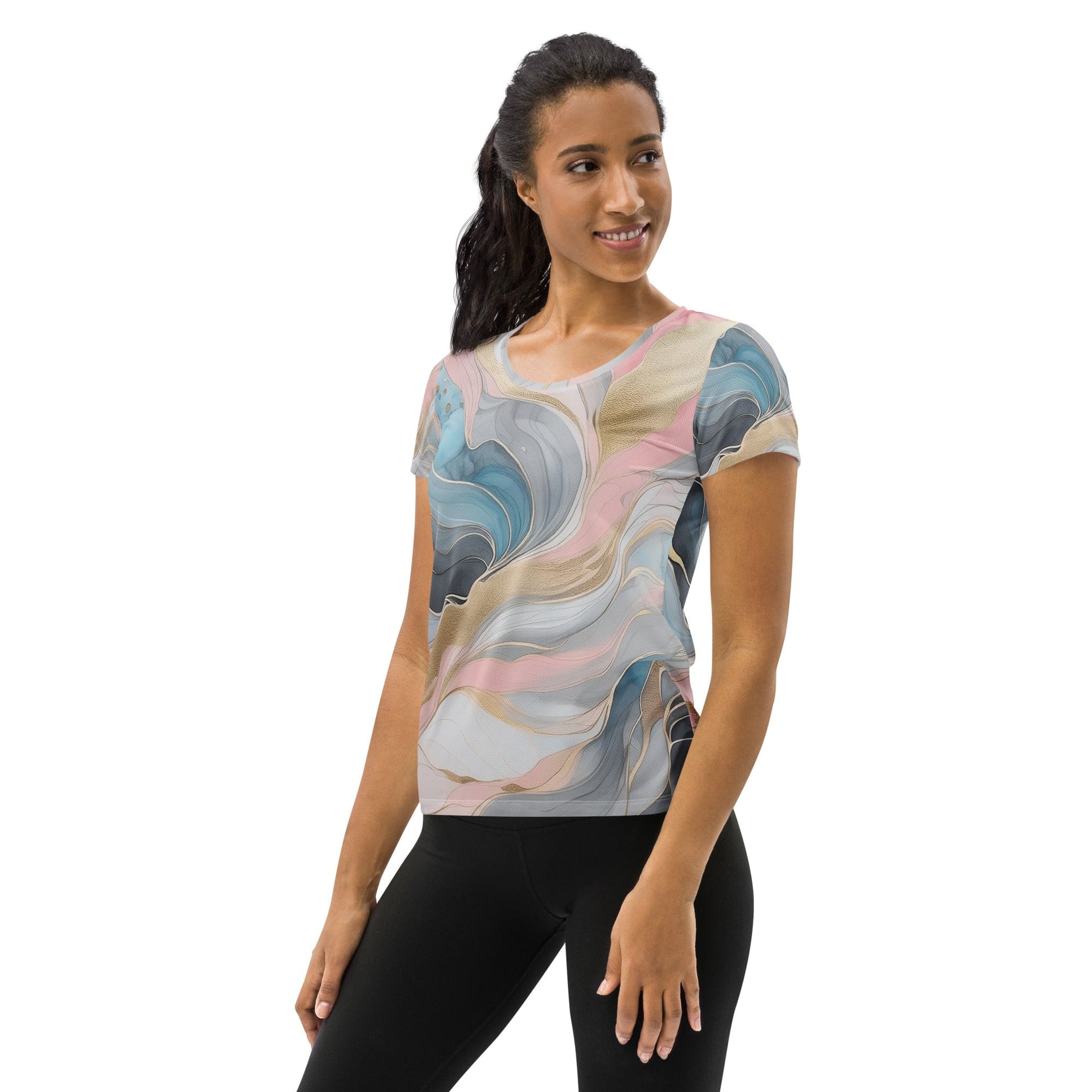 Womens Stretch Fit Athletic Sports T-shirt, Marble Cloud Of Grey 4-3