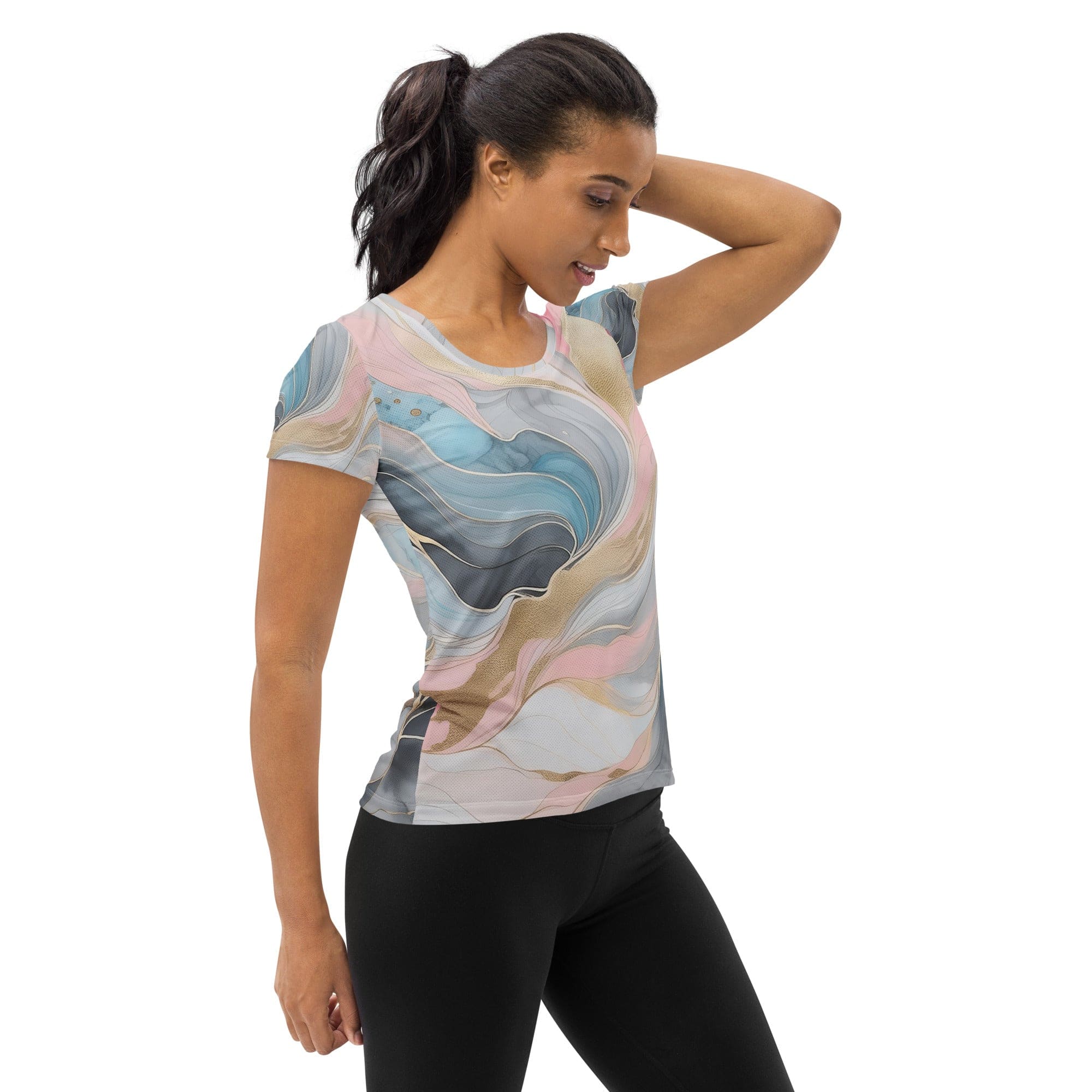 Womens Stretch Fit Athletic Sports T-shirt, Marble Cloud Of Grey 4-2