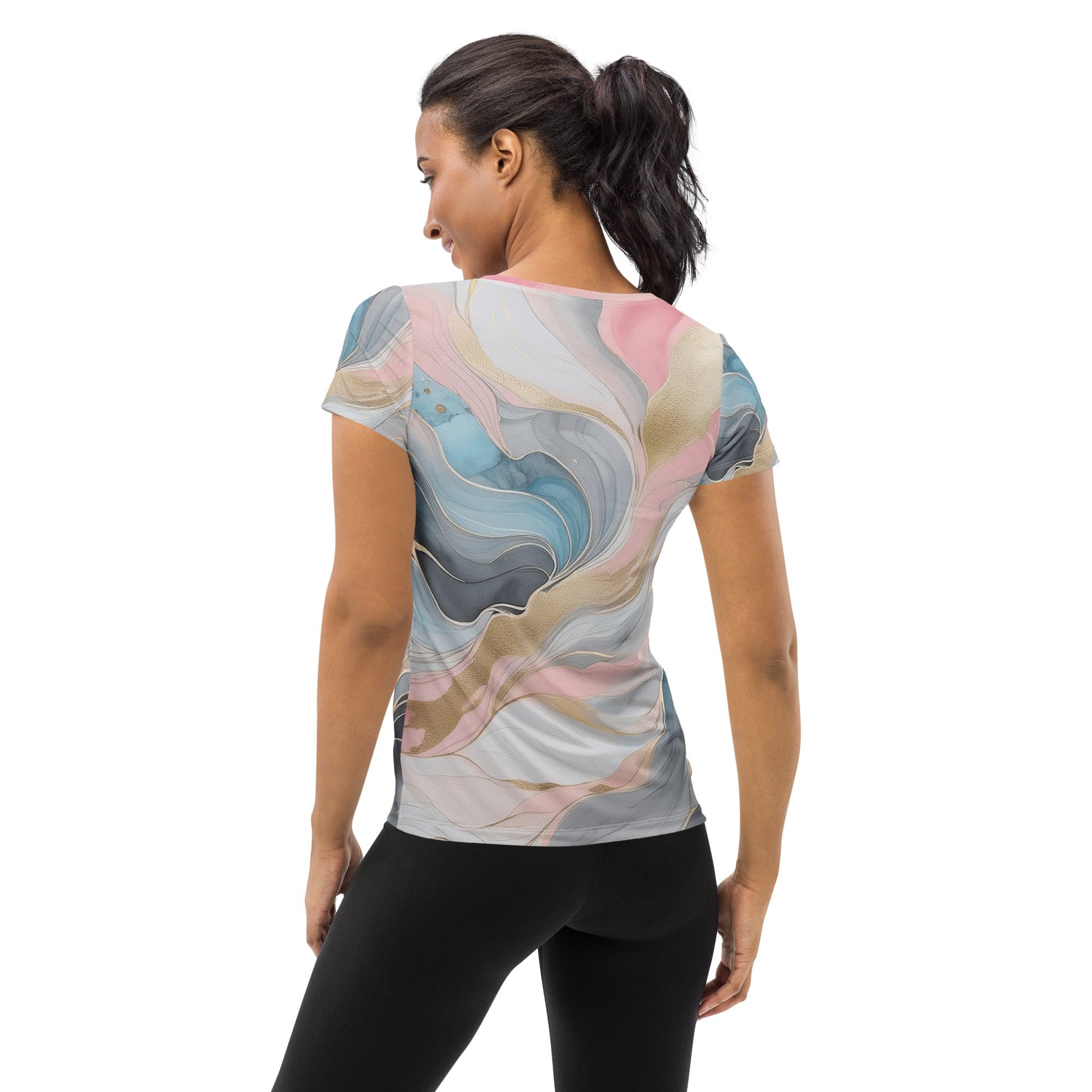 Womens Stretch Fit Athletic Sports T-shirt, Marble Cloud Of Grey 4-1