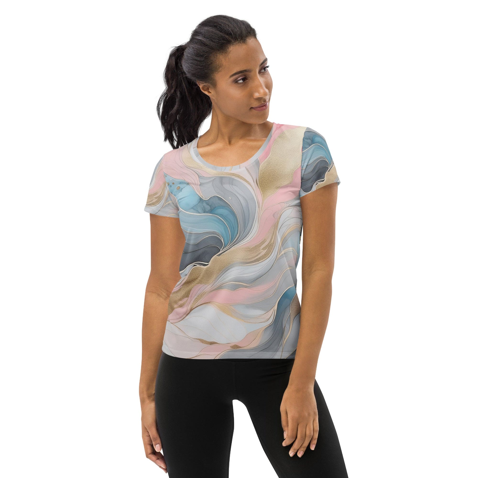 Womens Stretch Fit Athletic Sports T-shirt, Marble Cloud Of Grey 4-0