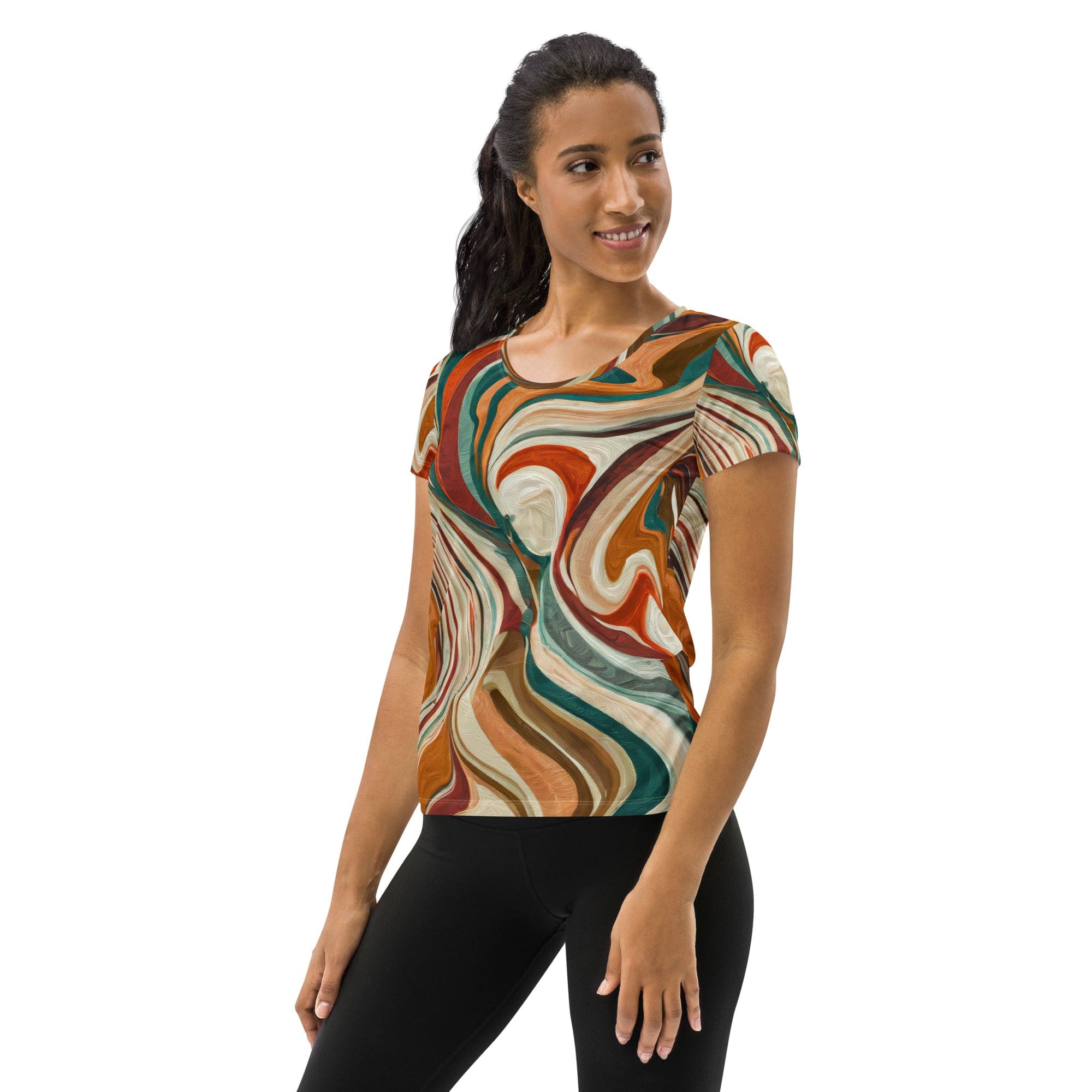 Womens Stretch Fit Athletic Sports T-shirt, Marble Print 17163-3