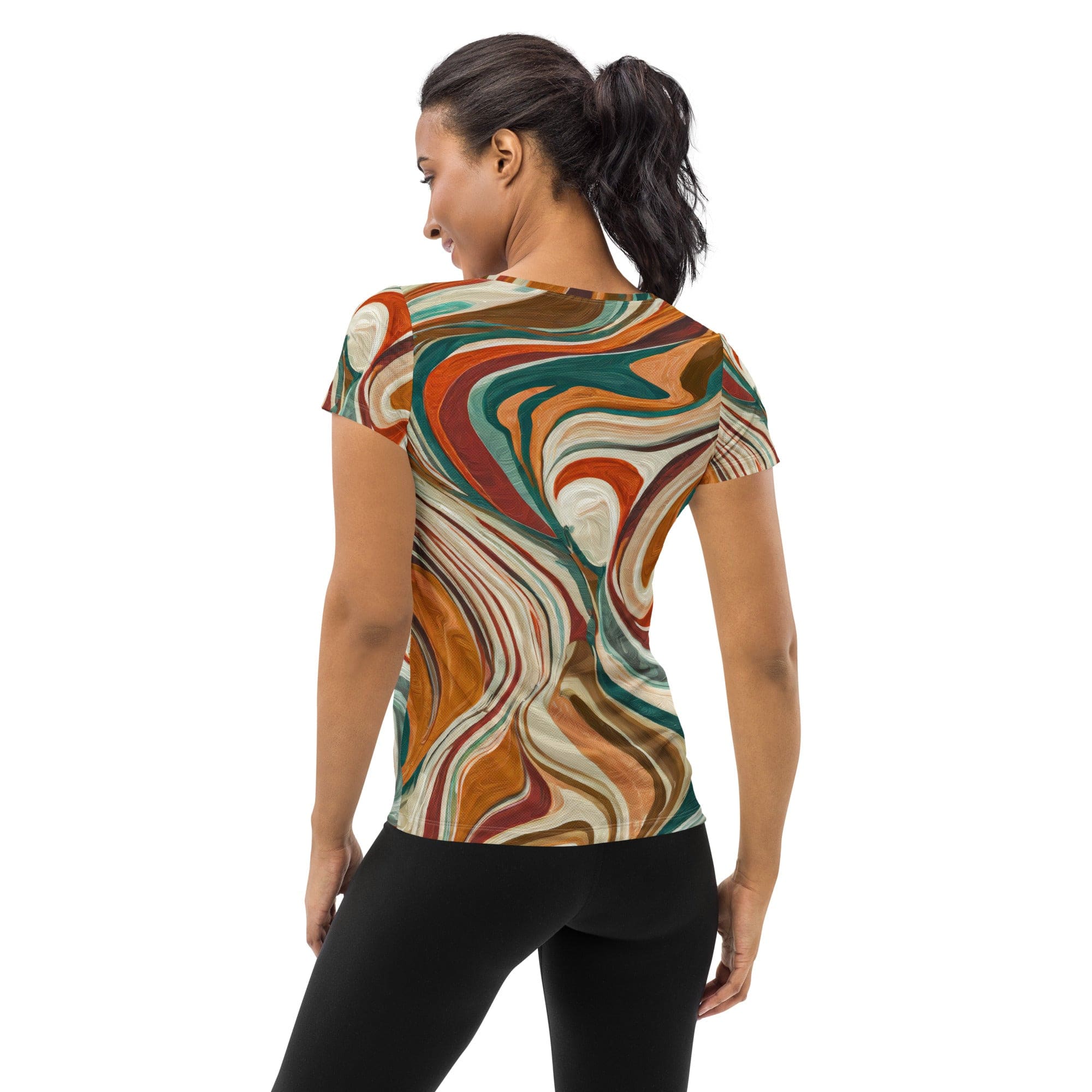 Womens Stretch Fit Athletic Sports T-shirt, Marble Print 17163-1