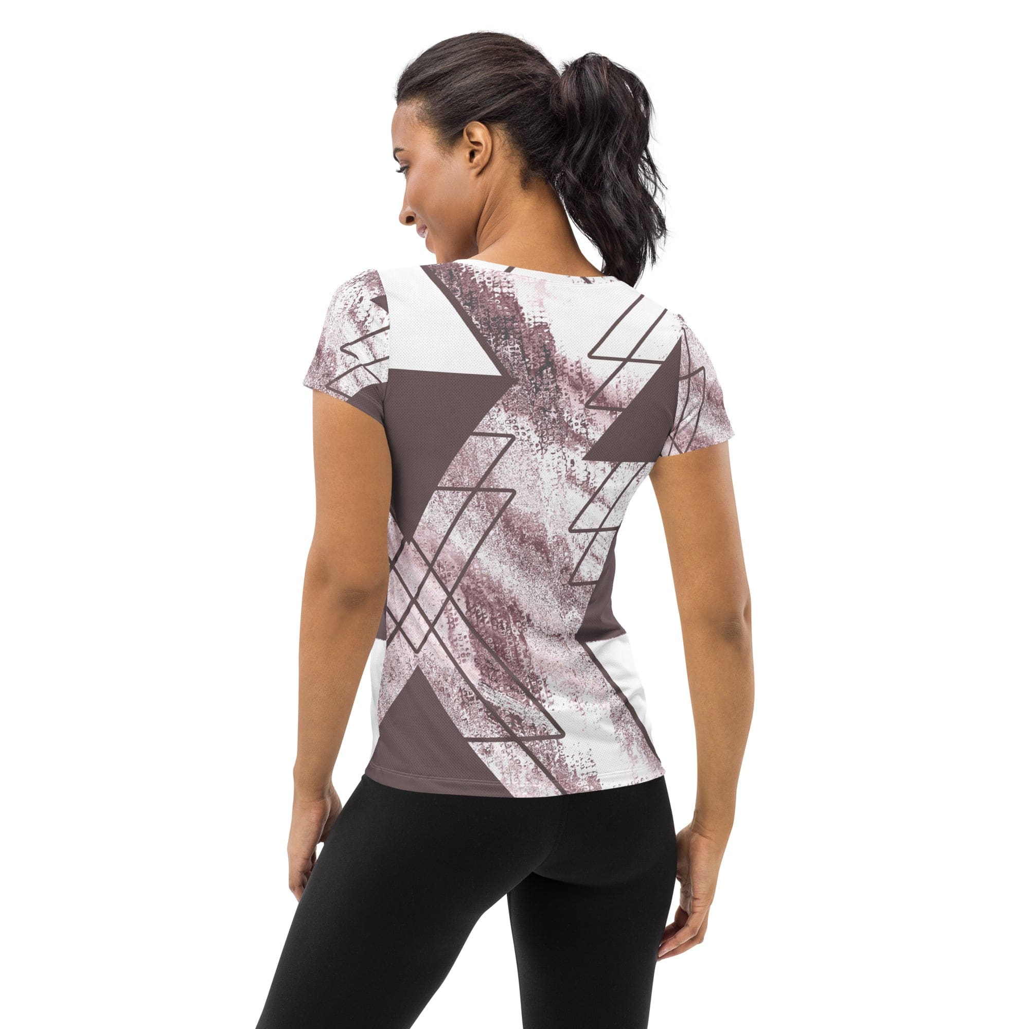 Womens Stretch Fit Athletic Sports T-shirt, Mauve Rose And White-1