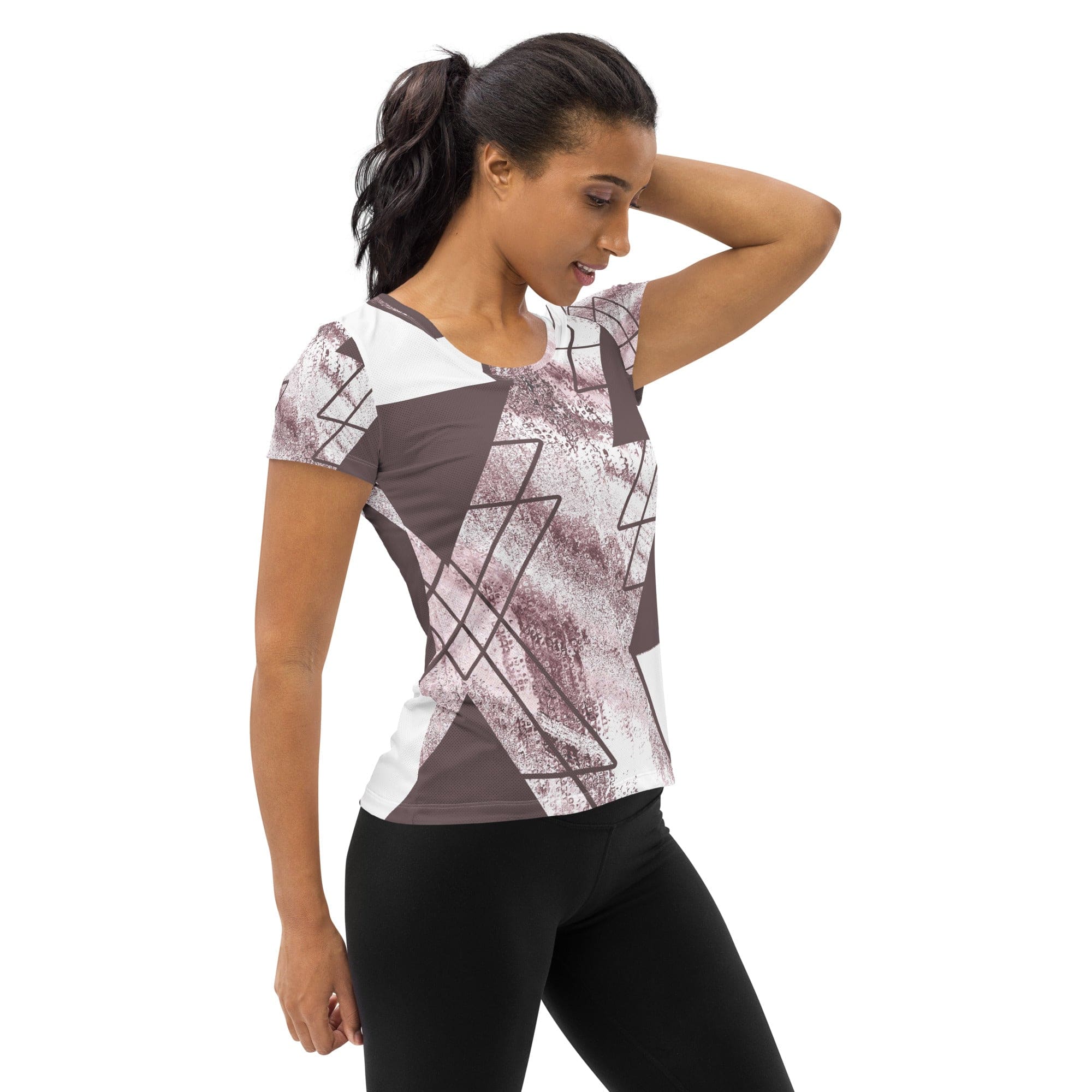 Womens Stretch Fit Athletic Sports T-shirt, Mauve Rose And White-2