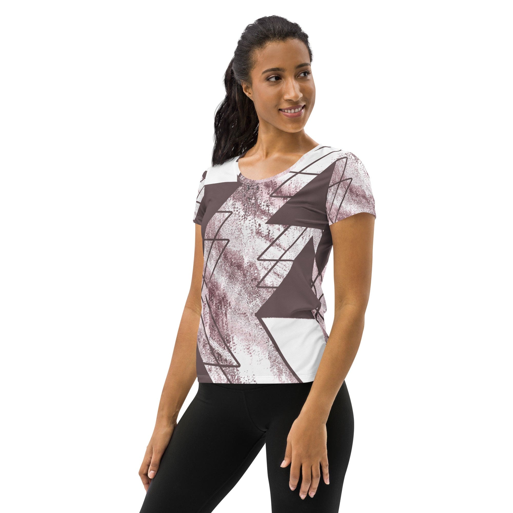 Womens Stretch Fit Athletic Sports T-shirt, Mauve Rose And White-3