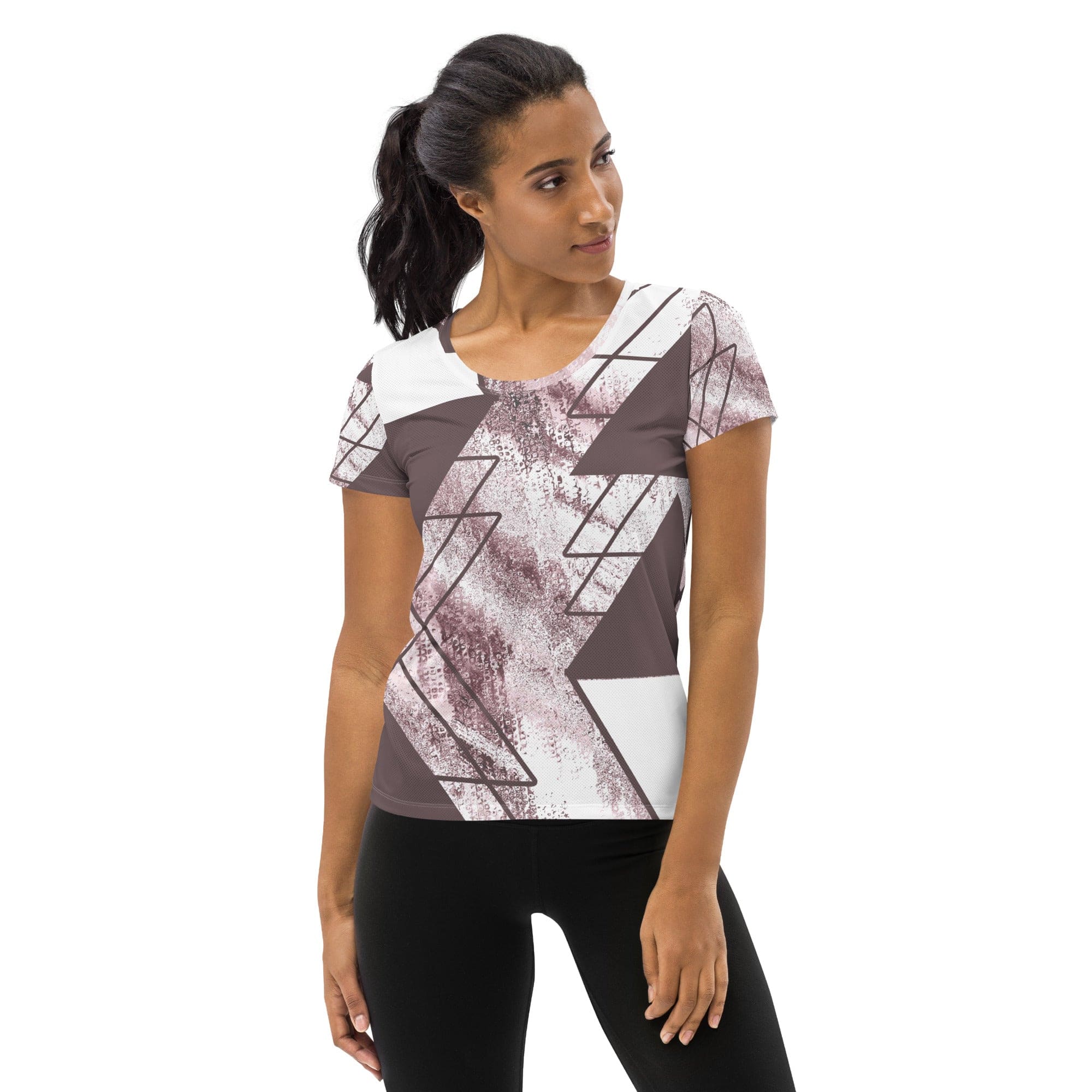 Womens Stretch Fit Athletic Sports T-shirt, Mauve Rose And White-0