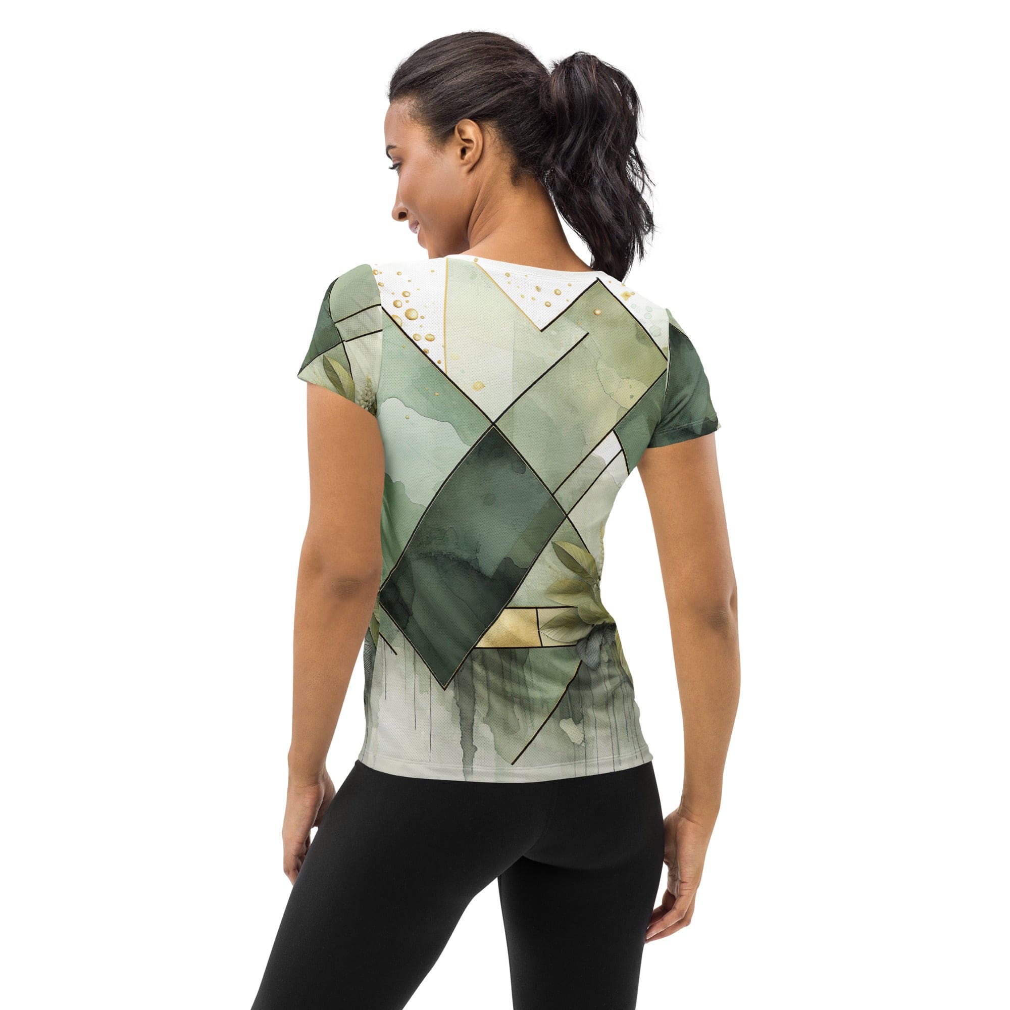 Womens Stretch Fit Athletic Sports T-shirt, Olive Green Mint Leaf-1