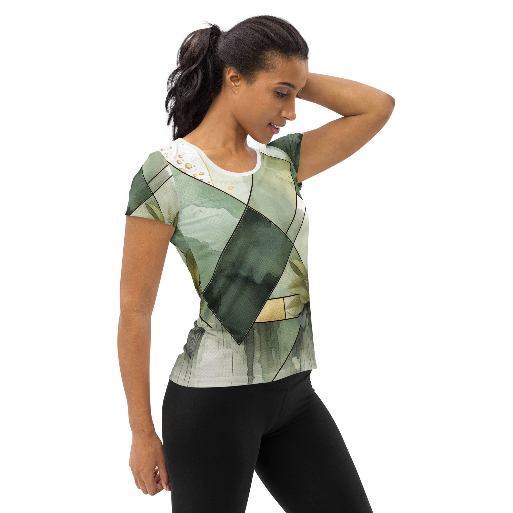 Womens Stretch Fit Athletic Sports T-shirt, Olive Green Mint Leaf-2