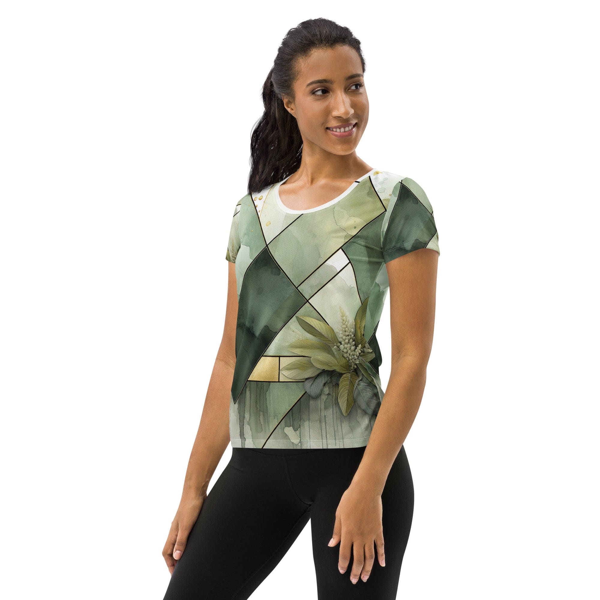 Womens Stretch Fit Athletic Sports T-shirt, Olive Green Mint Leaf-3