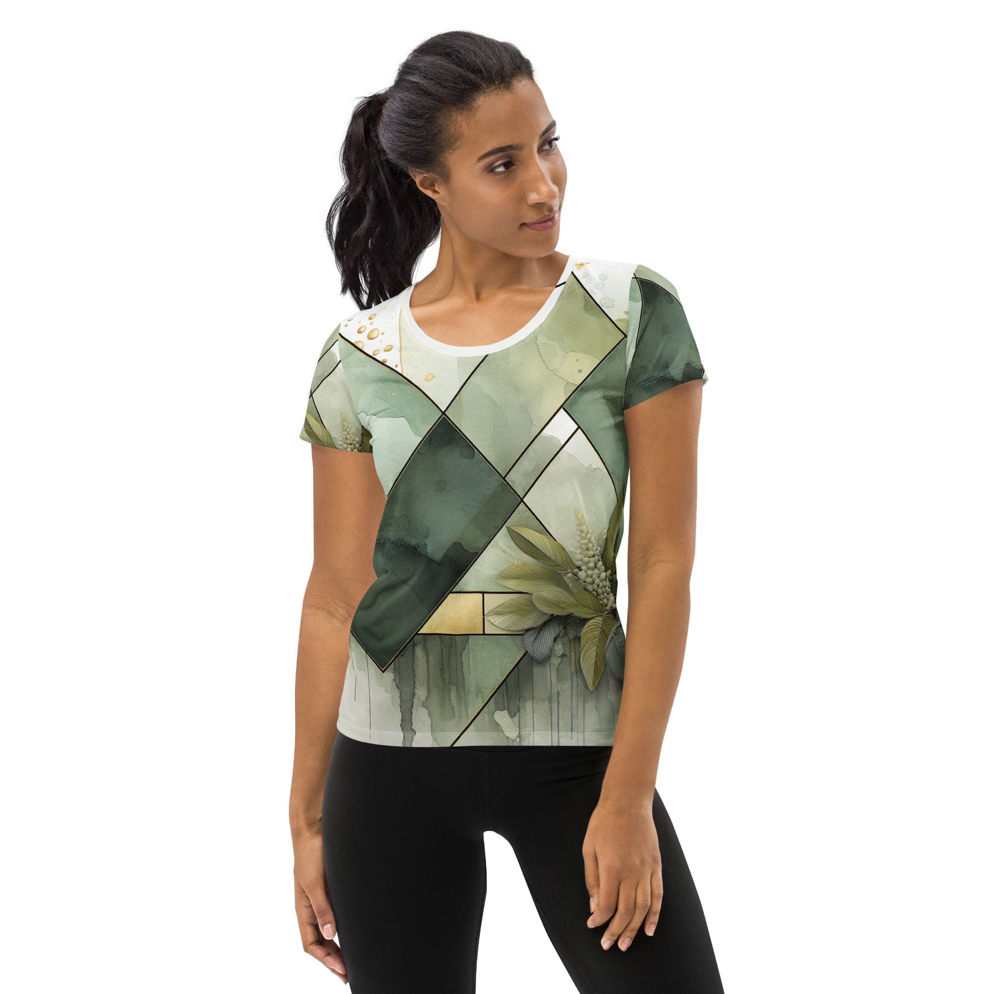 Womens Stretch Fit Athletic Sports T-shirt, Olive Green Mint Leaf-0