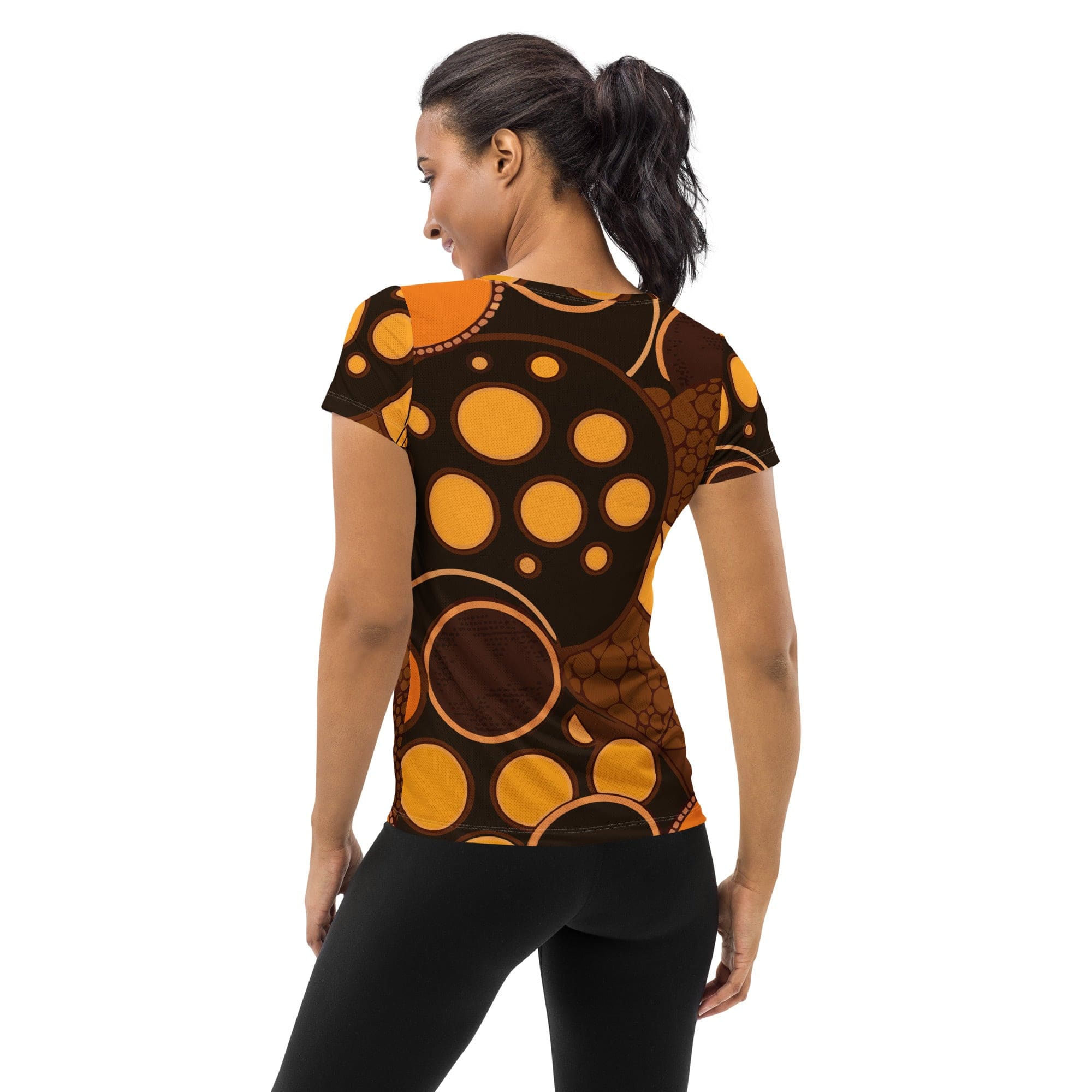 Womens Stretch Fit Athletic Sports T-shirt, Orange And Brown Spotted-1