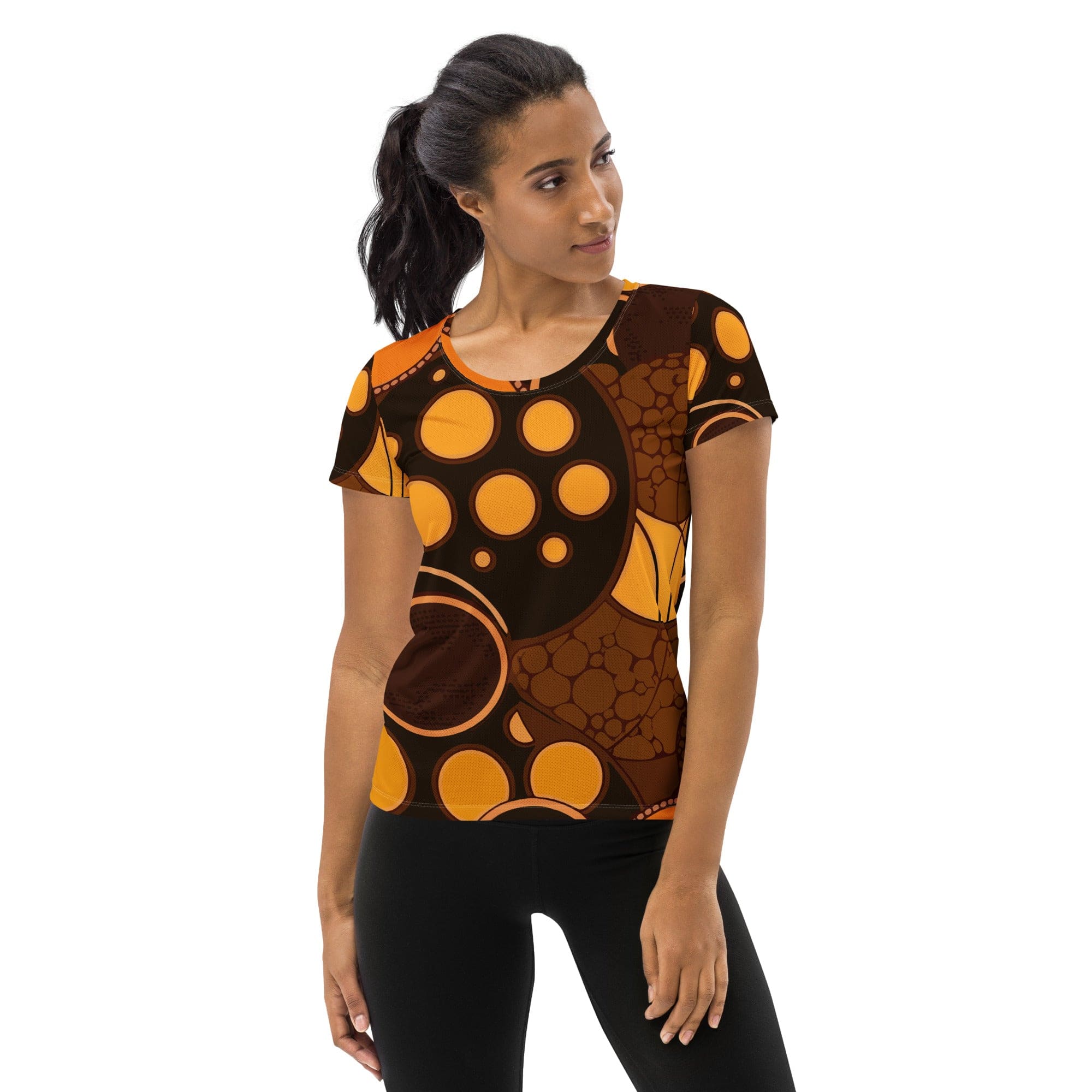 Womens Stretch Fit Athletic Sports T-shirt, Orange And Brown Spotted-0