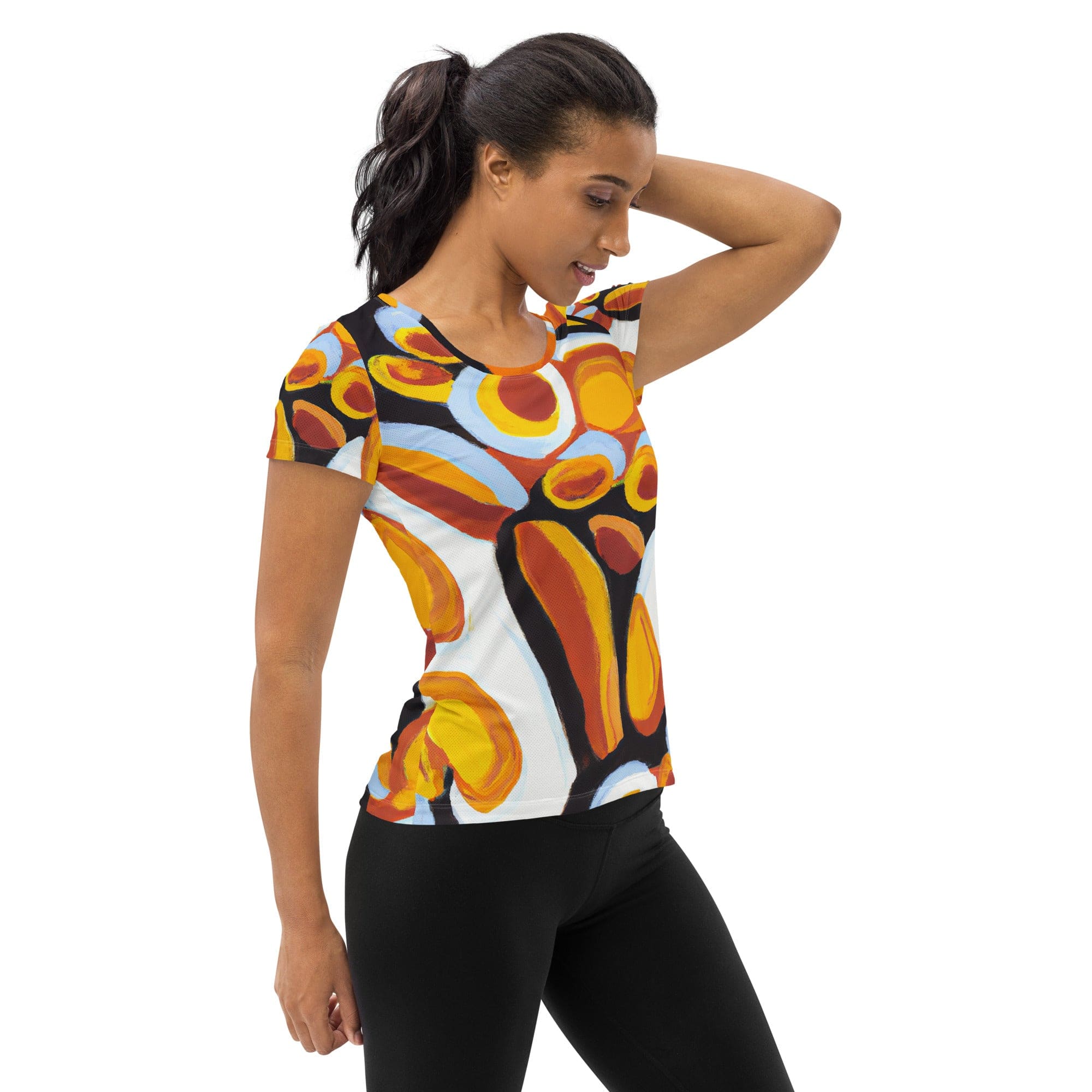 Womens Stretch Fit Athletic Sports T-shirt, Orange Black White-2