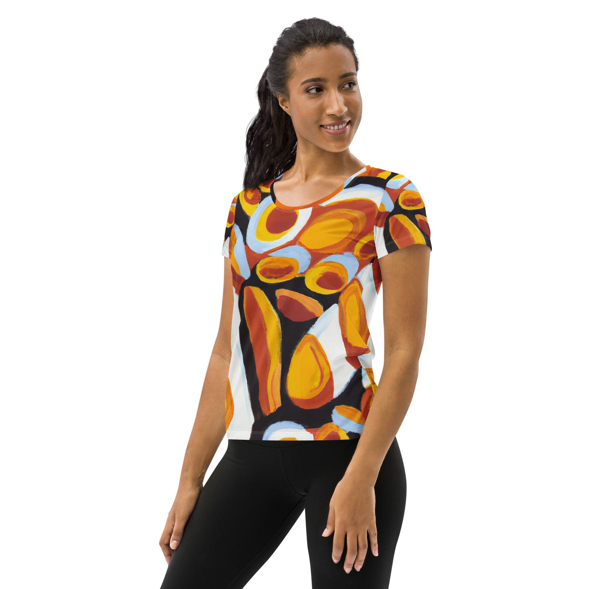 Womens Stretch Fit Athletic Sports T-shirt, Orange Black White-3