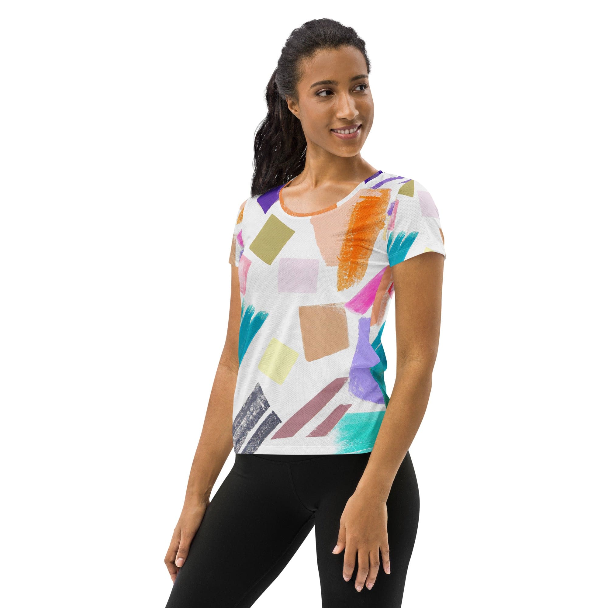 Womens Stretch Fit Athletic Sports T-shirt, Pastel Pattern-3