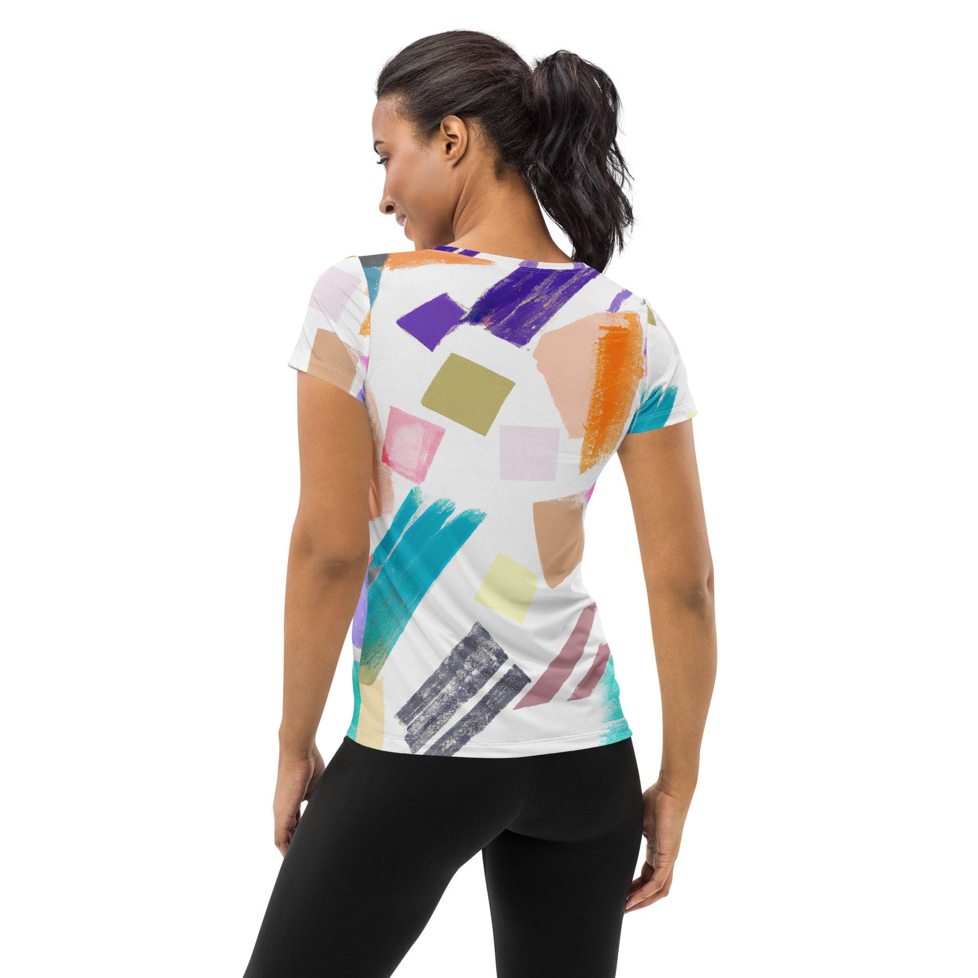 Womens Stretch Fit Athletic Sports T-shirt, Pastel Pattern-1