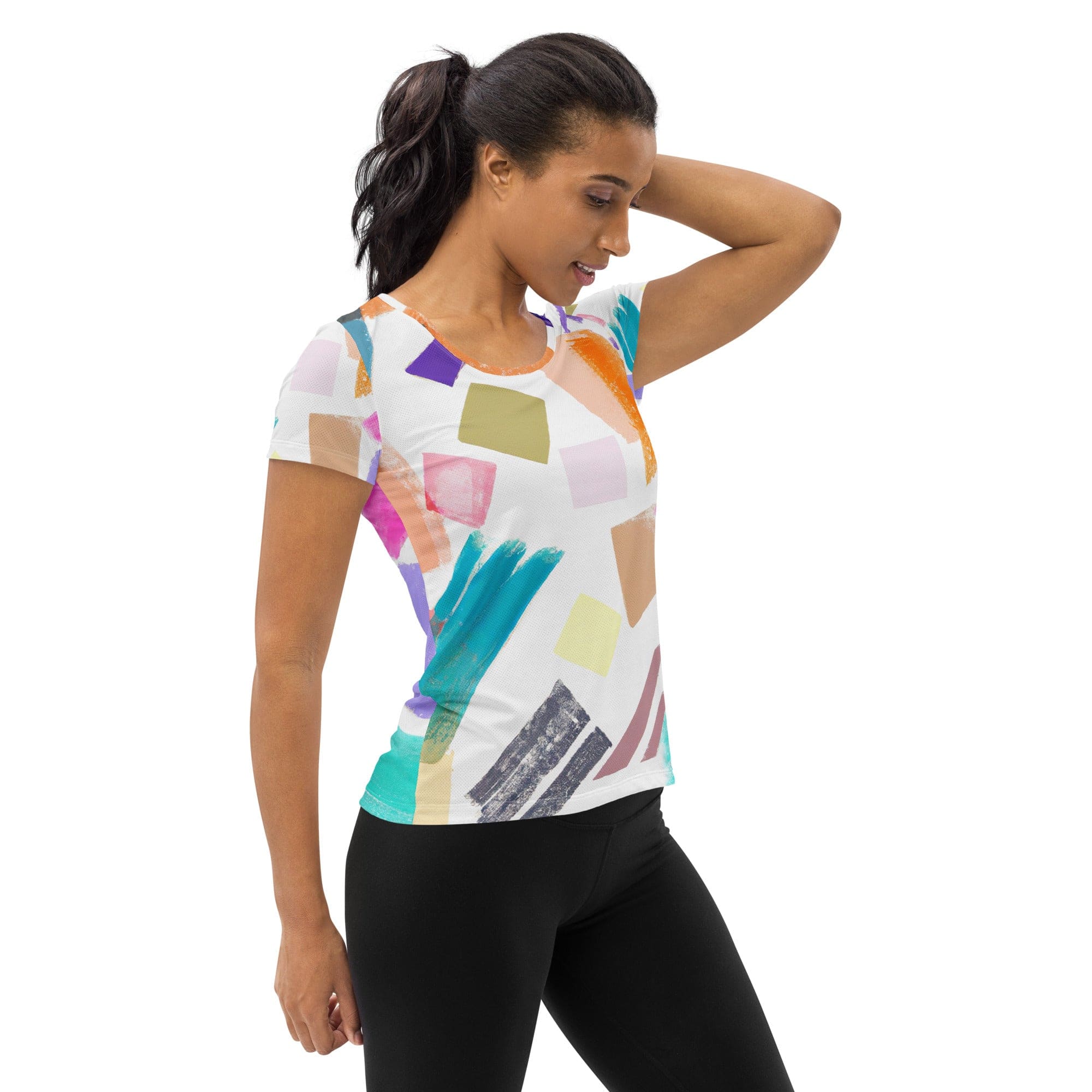 Womens Stretch Fit Athletic Sports T-shirt, Pastel Pattern-2