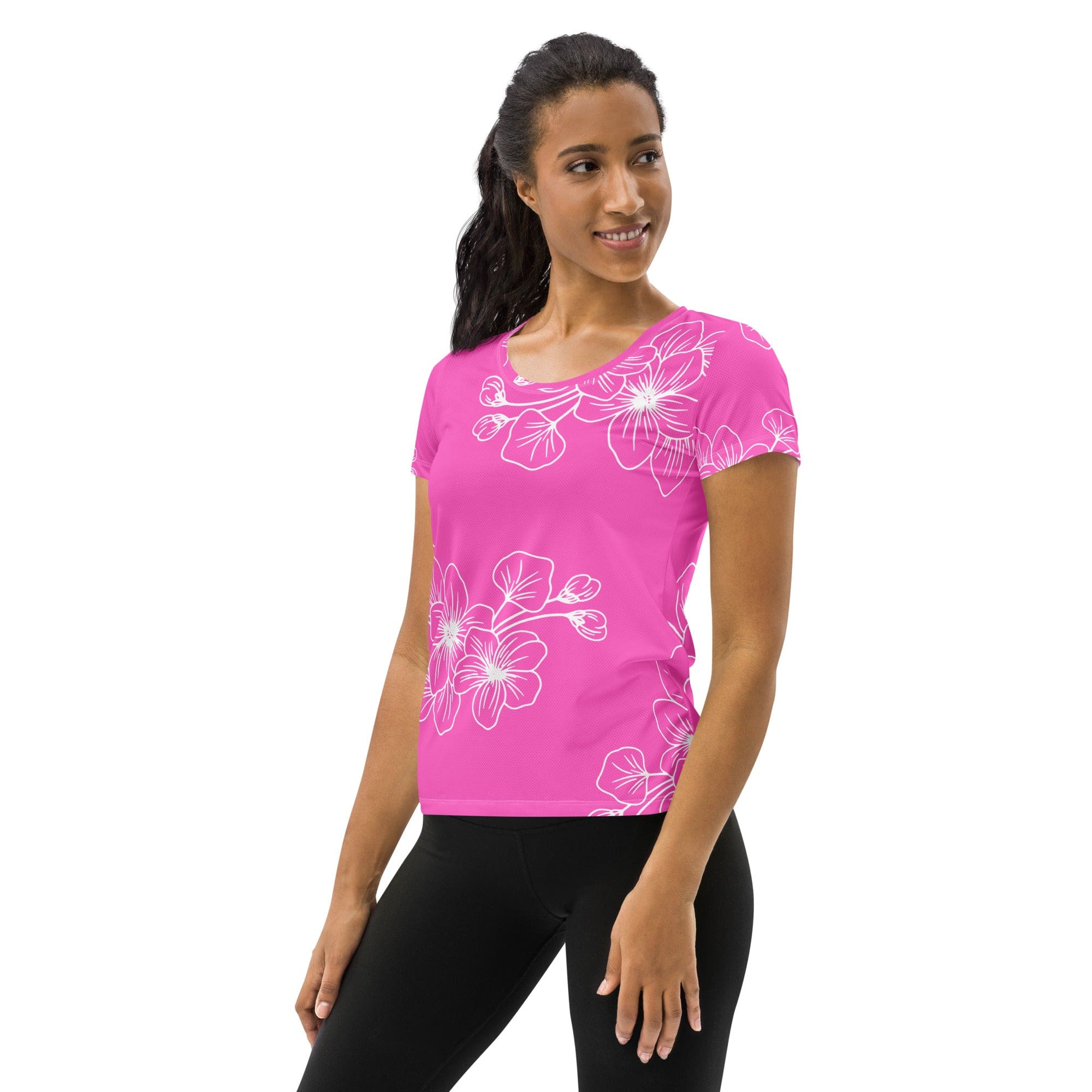 Womens Stretch Fit Athletic Sports T-shirt, Pink Floral 7022623-3