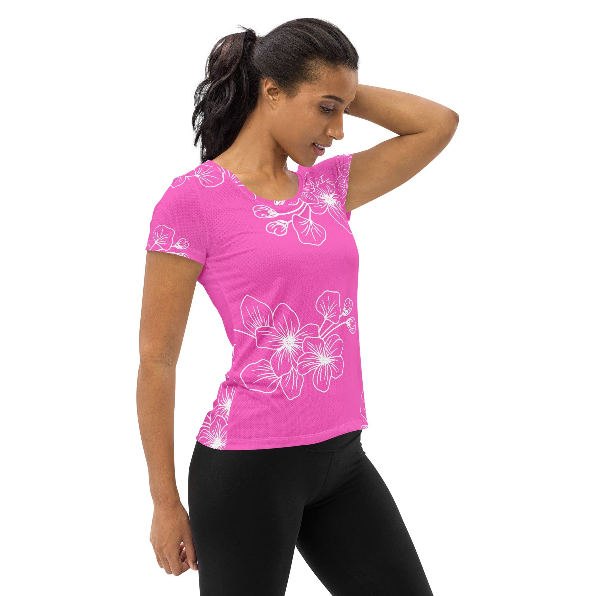 Womens Stretch Fit Athletic Sports T-shirt, Pink Floral 7022623-2