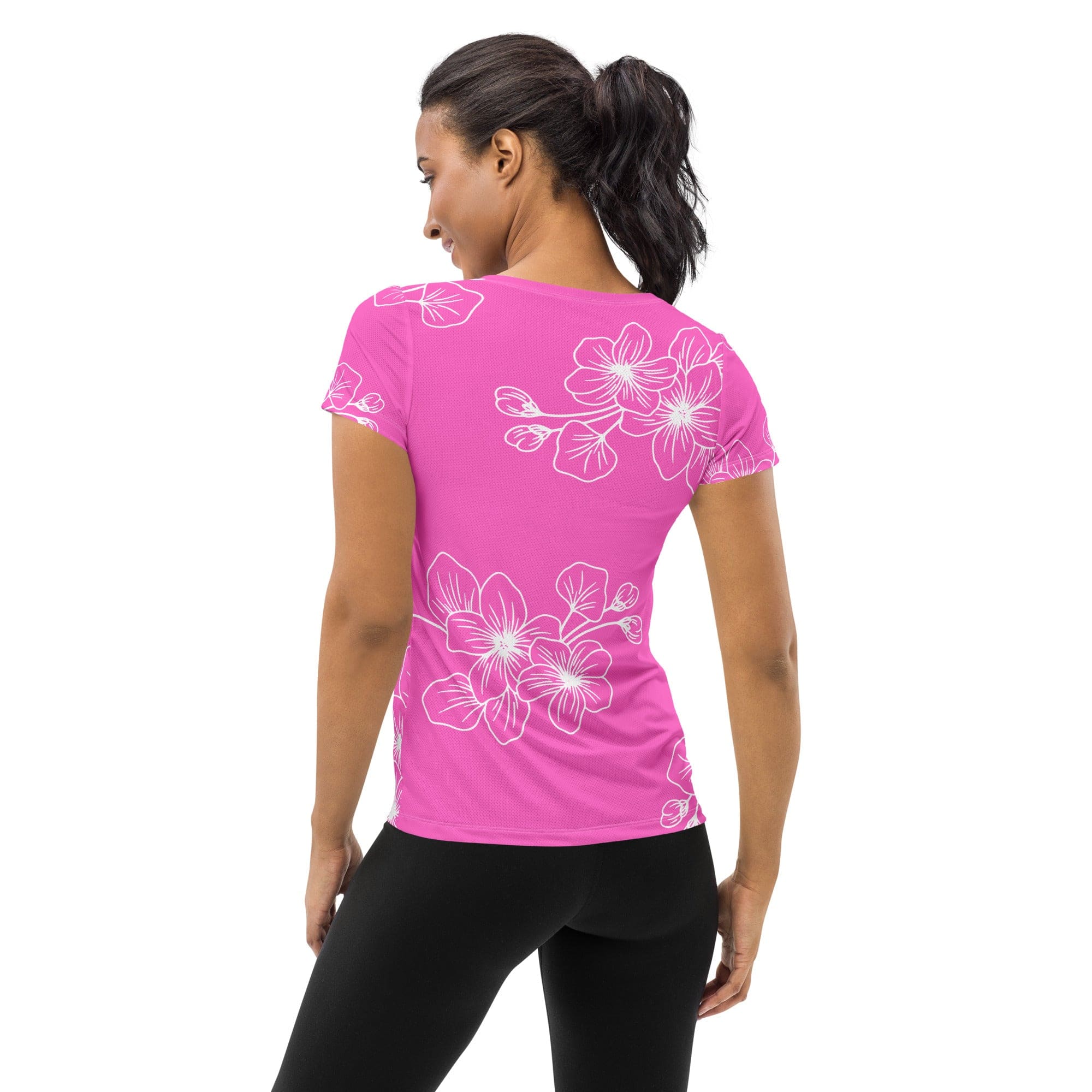 Womens Stretch Fit Athletic Sports T-shirt, Pink Floral 7022623-1