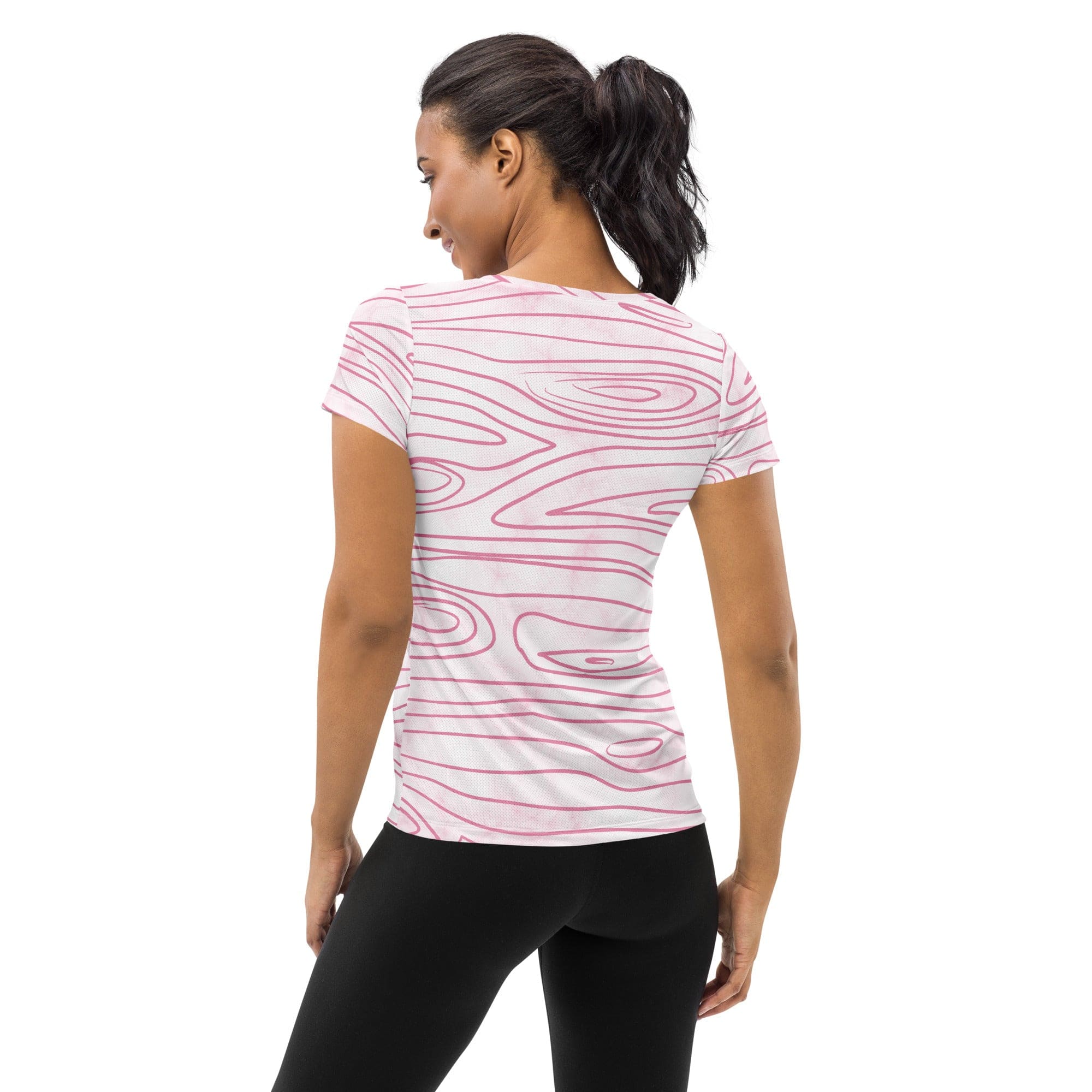 Womens Stretch Fit Athletic Sports T-shirt, Pink Line Art Sketch Print-1