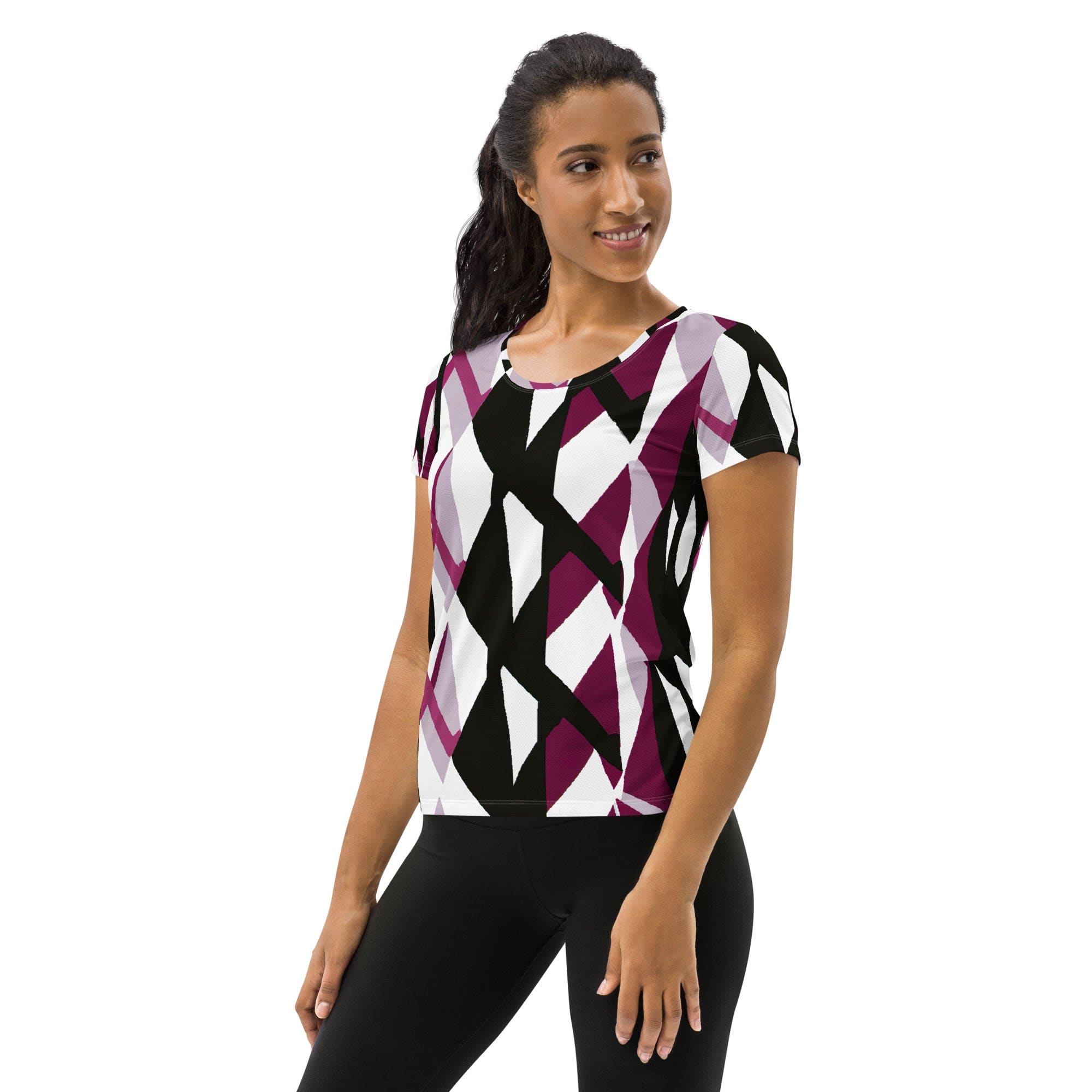 Womens Stretch Fit Athletic Sports T-shirt, Pink Mauve Pattern 2-3