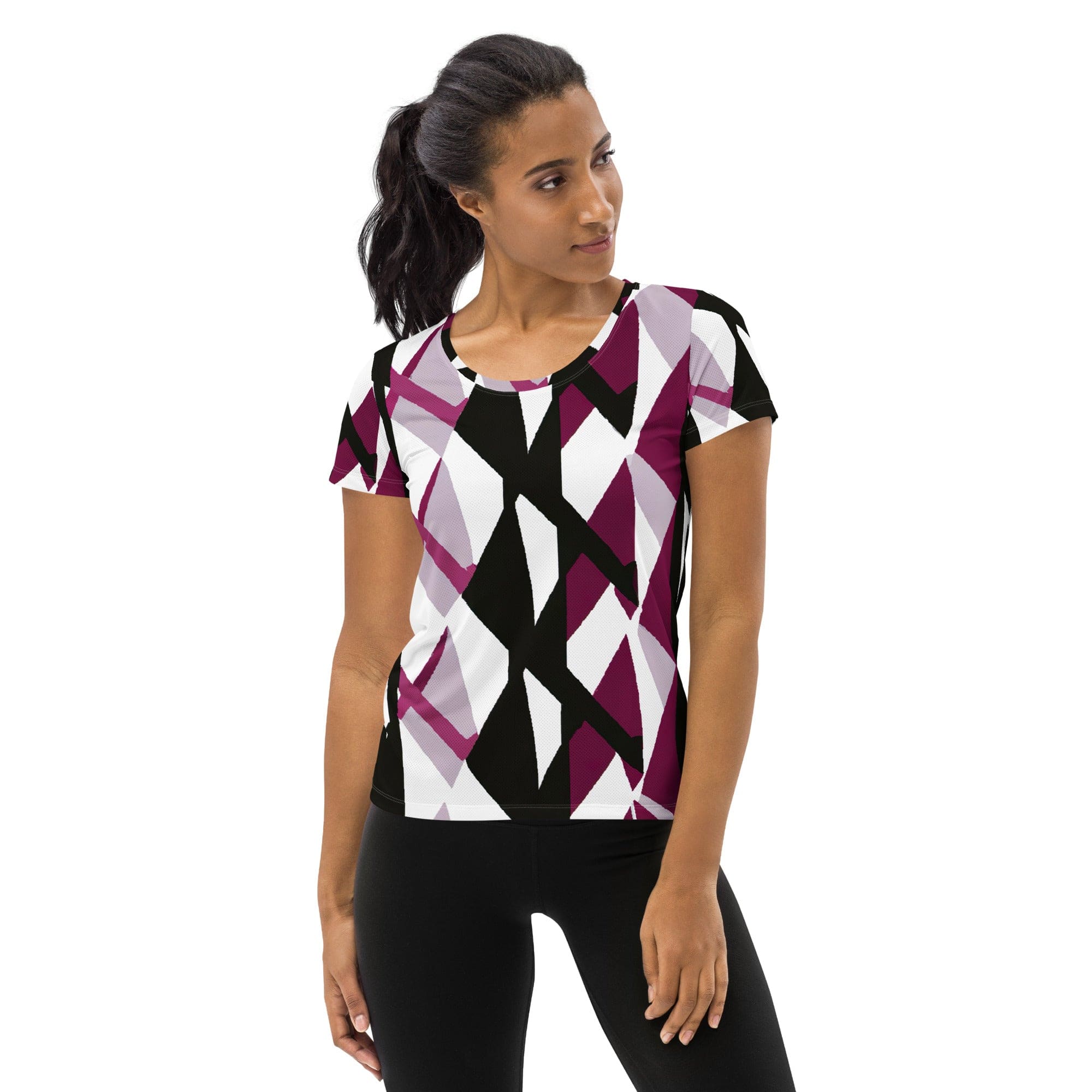 Womens Stretch Fit Athletic Sports T-shirt, Pink Mauve Pattern 2-0