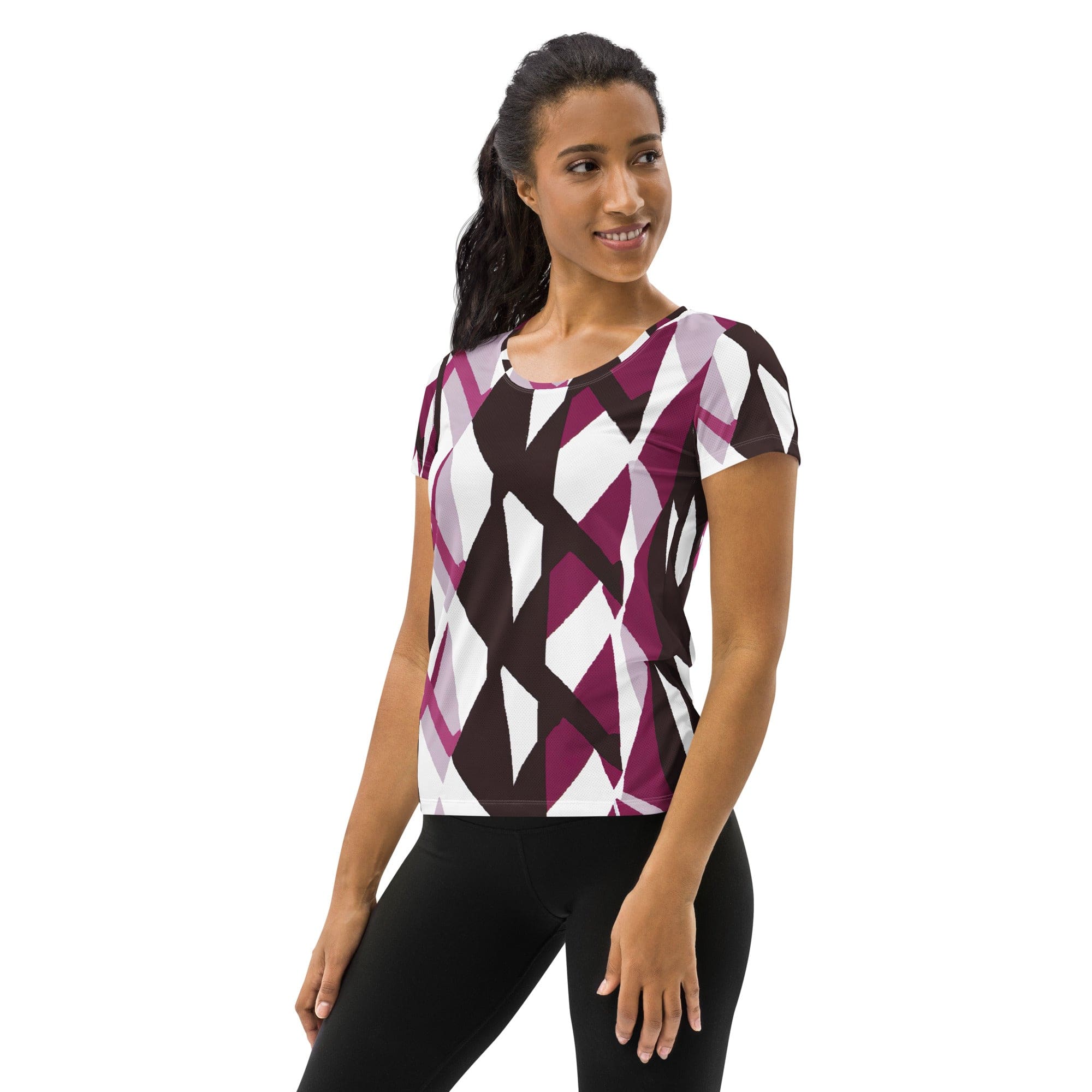 Womens Stretch Fit Athletic Sports T-shirt, Pink Mauve Pattern-3