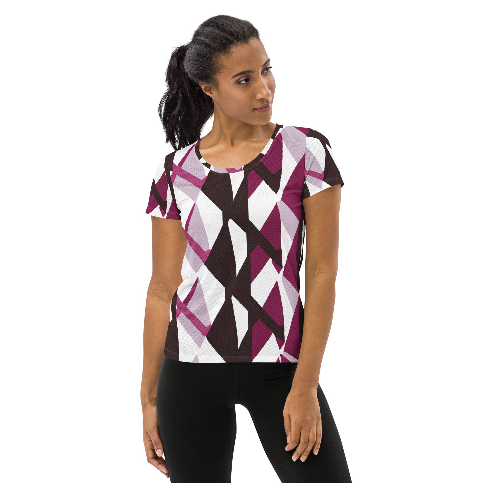 Womens Stretch Fit Athletic Sports T-shirt, Pink Mauve Pattern-0