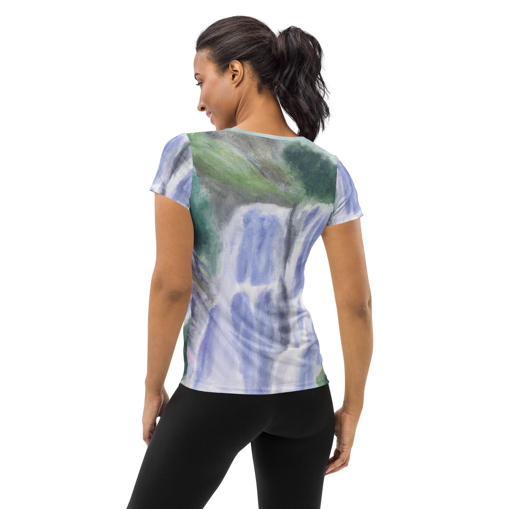 Womens Stretch Fit Athletic Sports T-shirt, Purple Watercolor-1