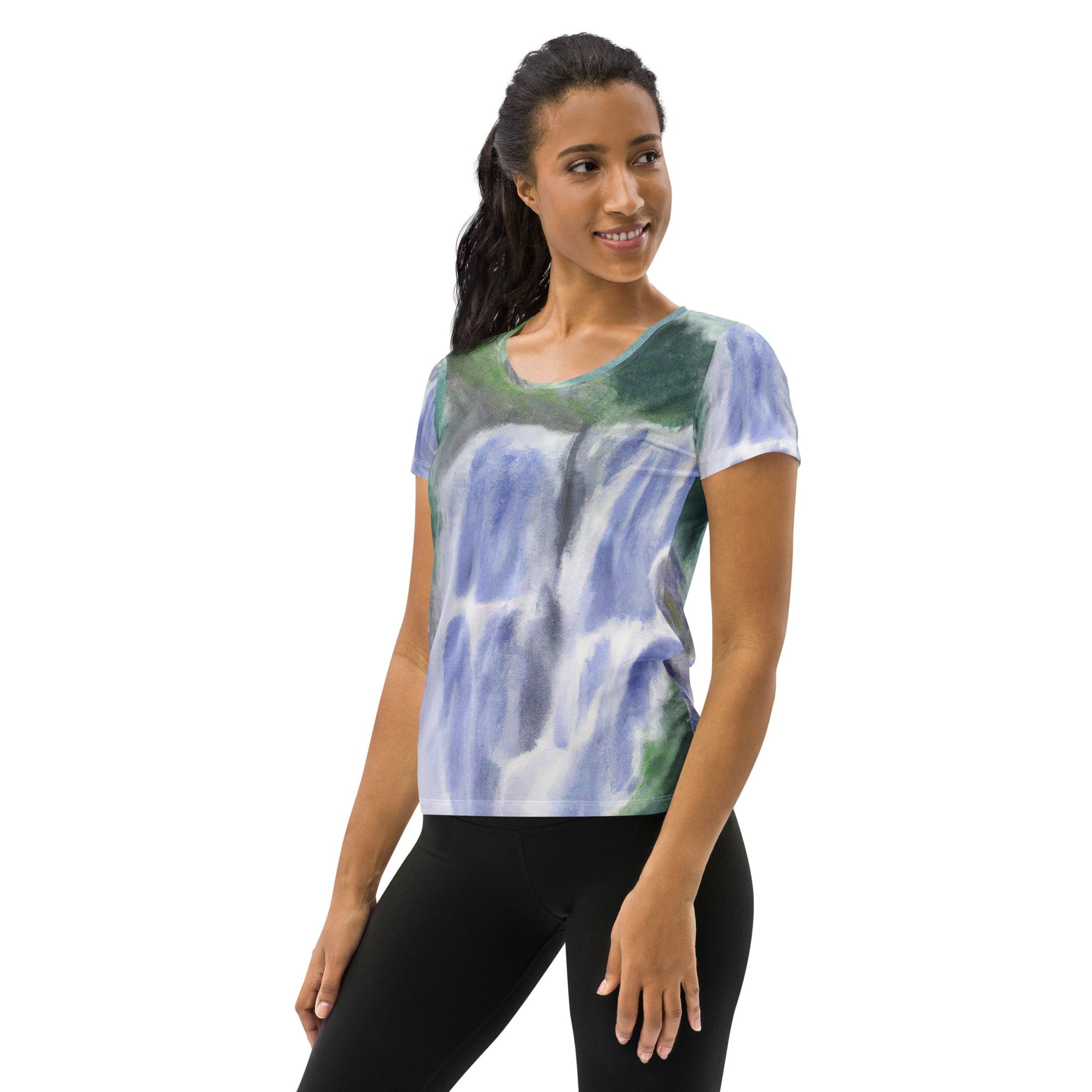 Womens Stretch Fit Athletic Sports T-shirt, Purple Watercolor-3