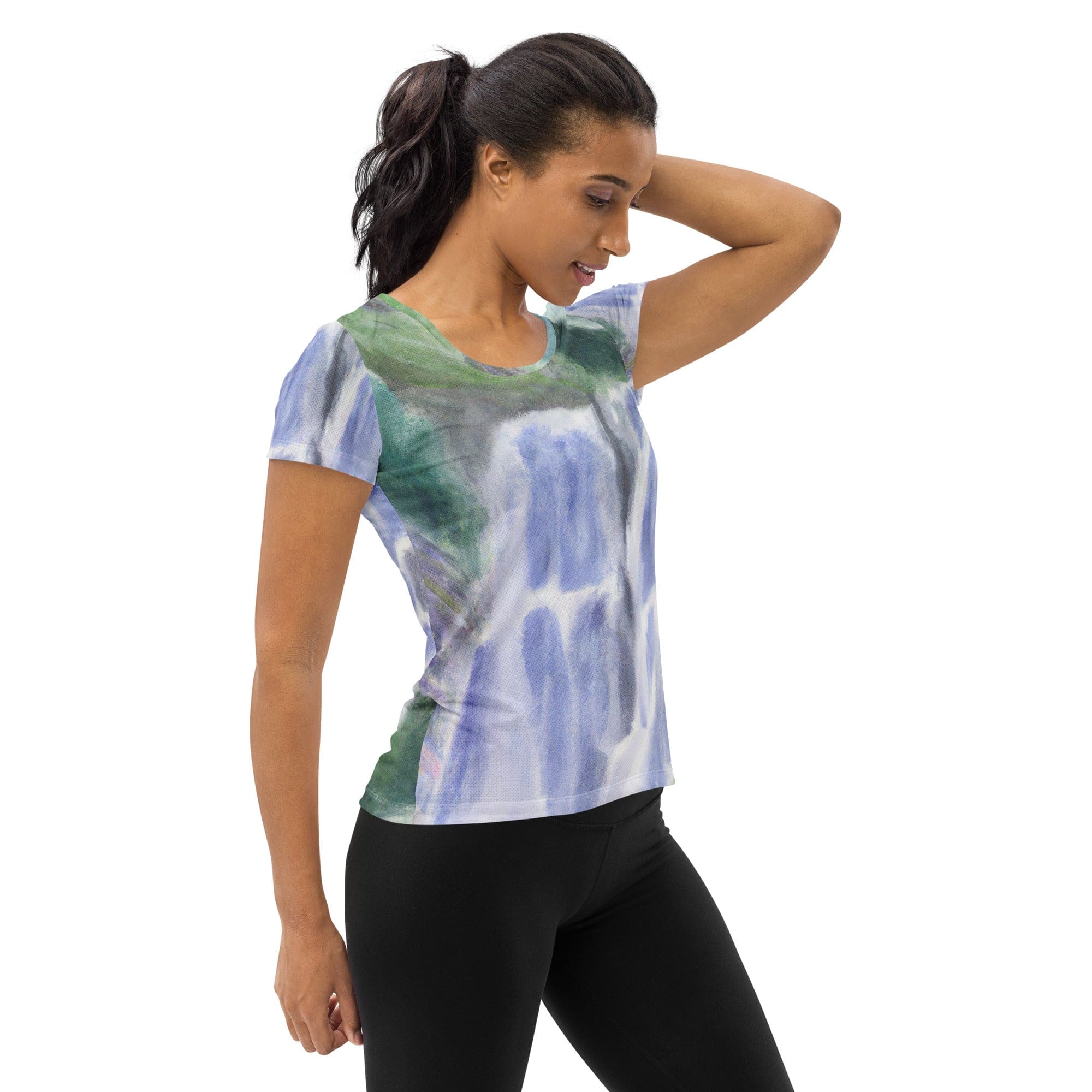 Womens Stretch Fit Athletic Sports T-shirt, Purple Watercolor-2