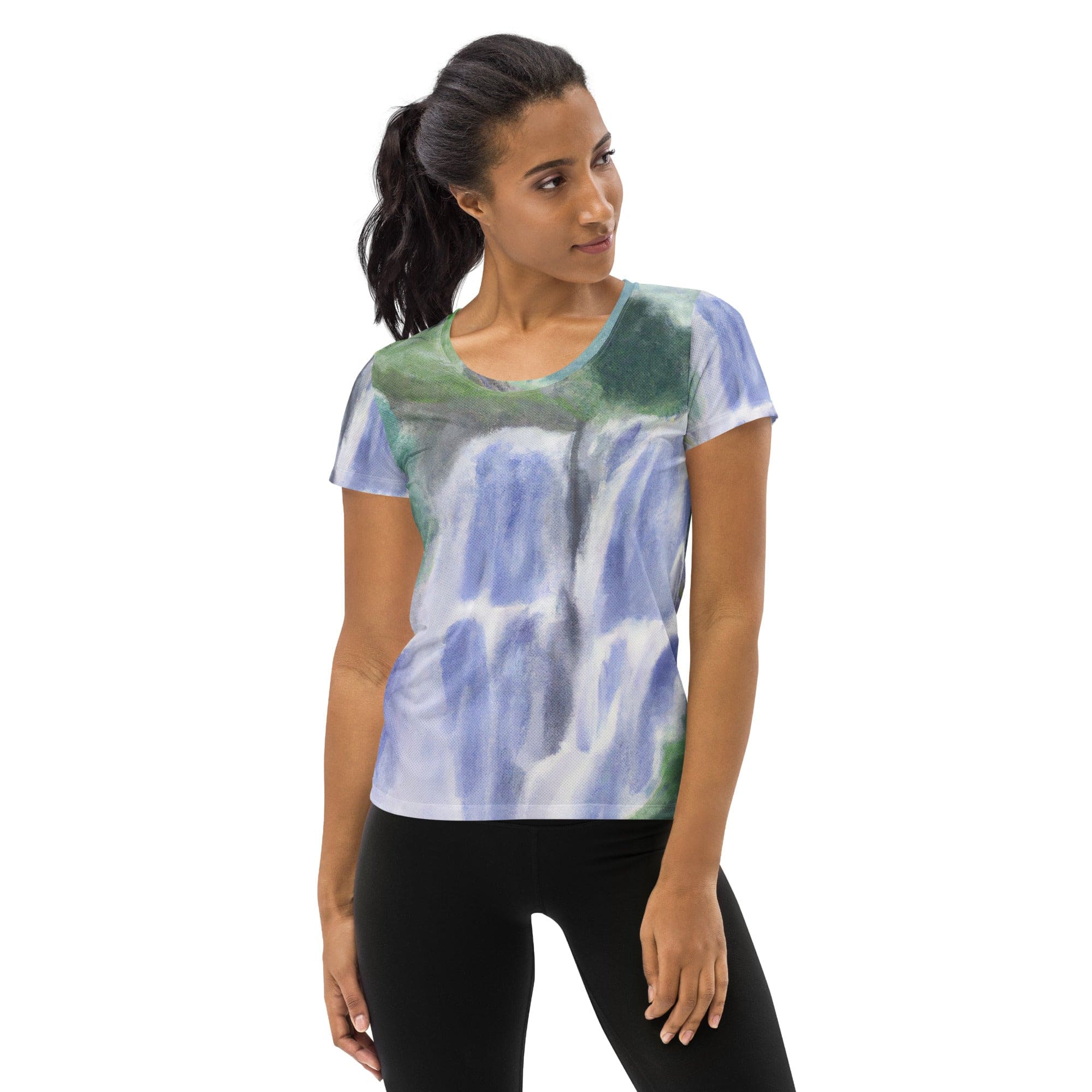 Womens Stretch Fit Athletic Sports T-shirt, Purple Watercolor-0