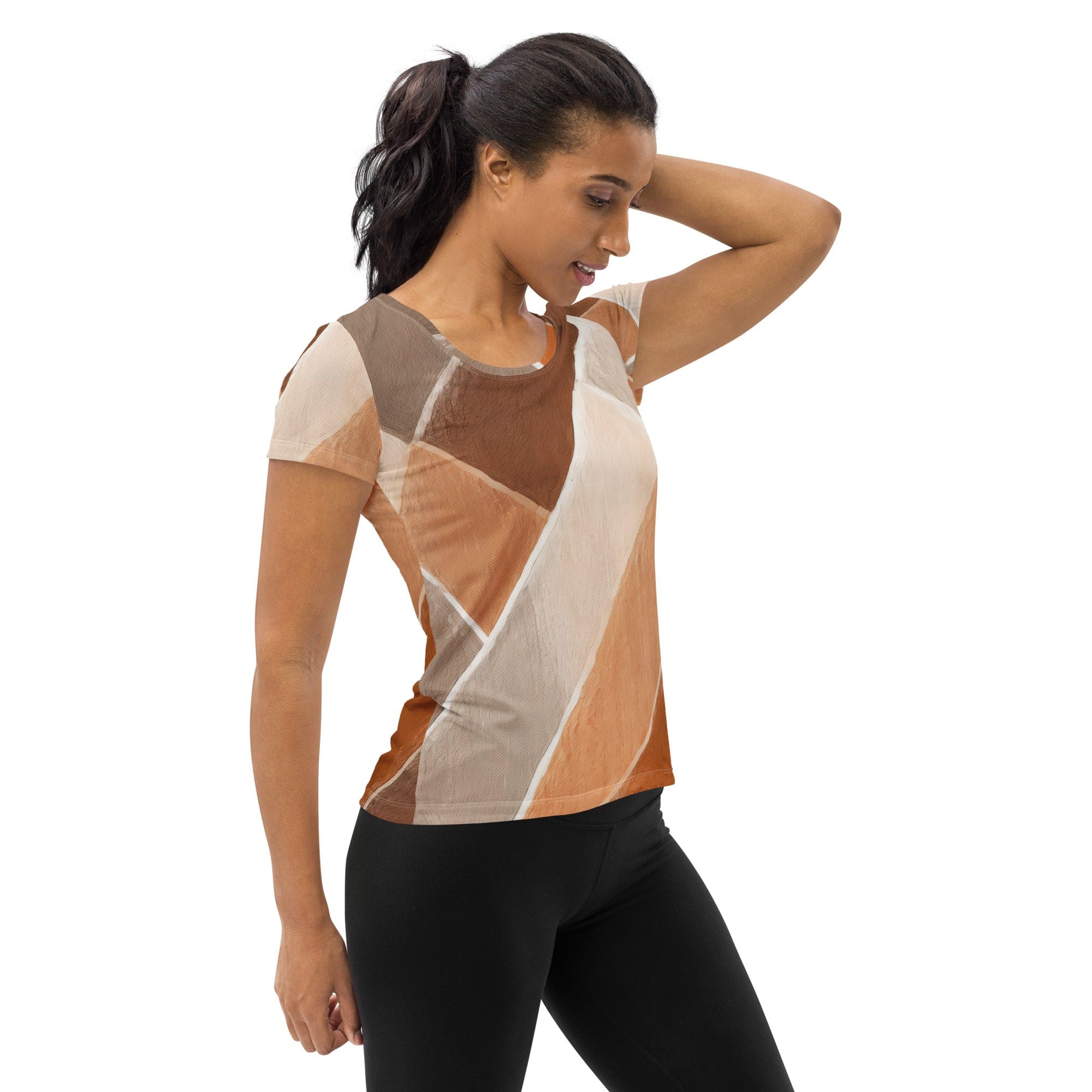 Womens Stretch Fit Athletic Sports T-shirt, Rust Stone Print 41162-2