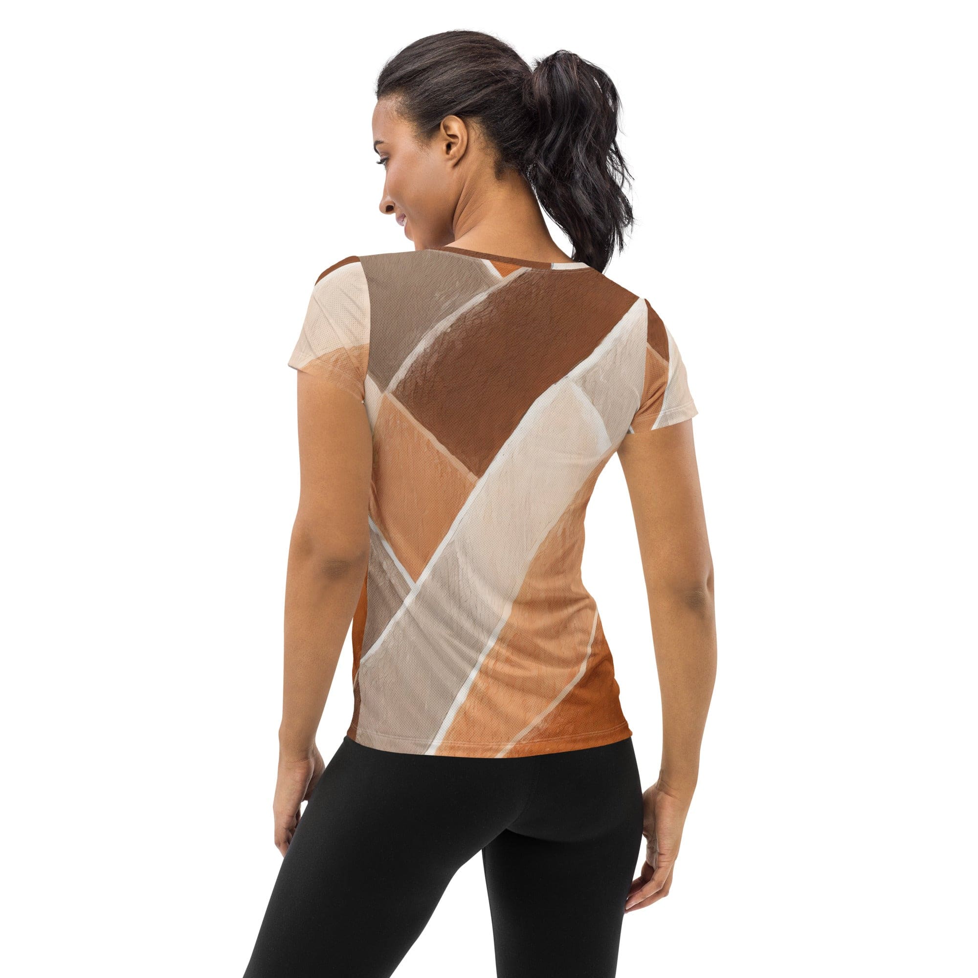 Womens Stretch Fit Athletic Sports T-shirt, Rust Stone Print 41162-1