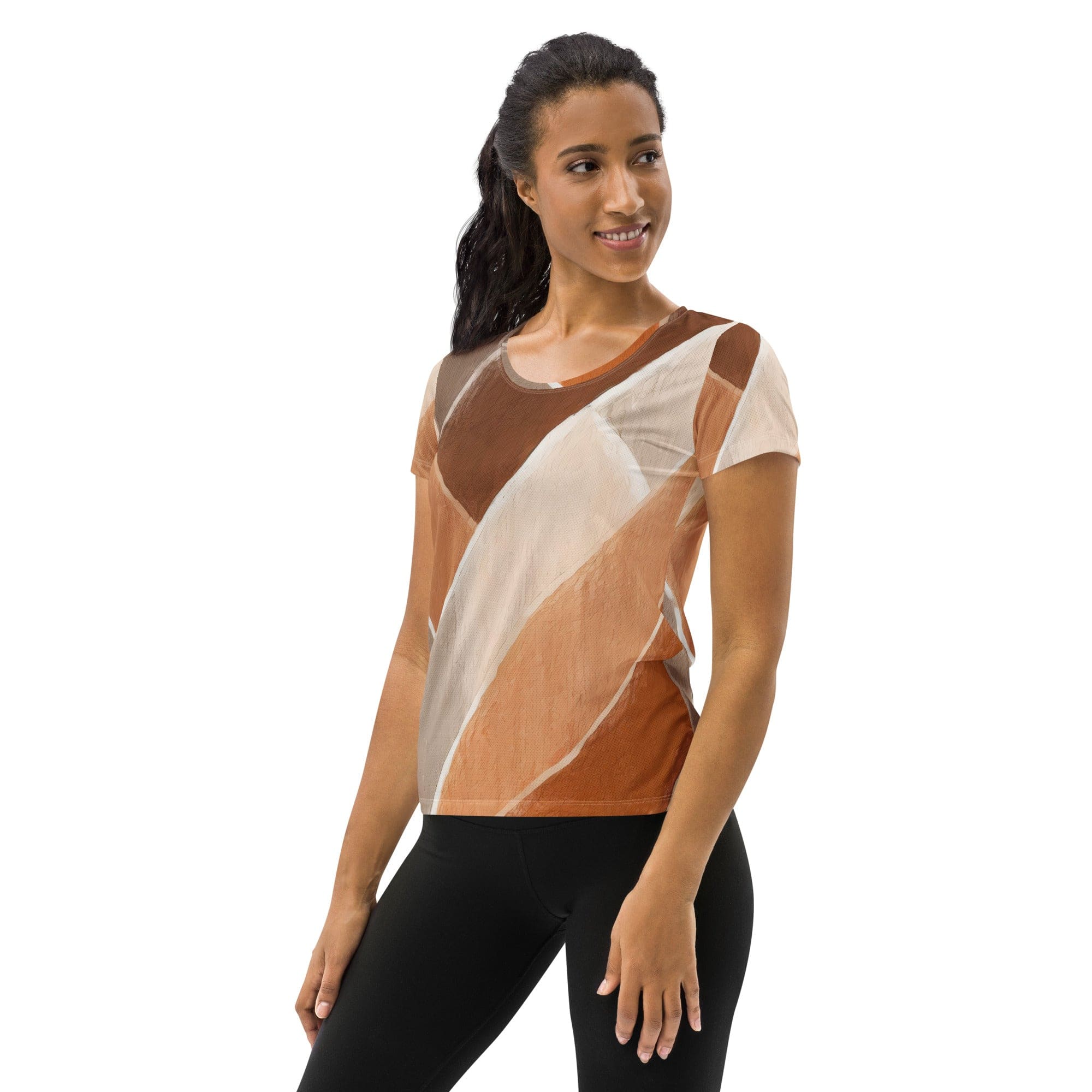 Womens Stretch Fit Athletic Sports T-shirt, Rust Stone Print 41162-3