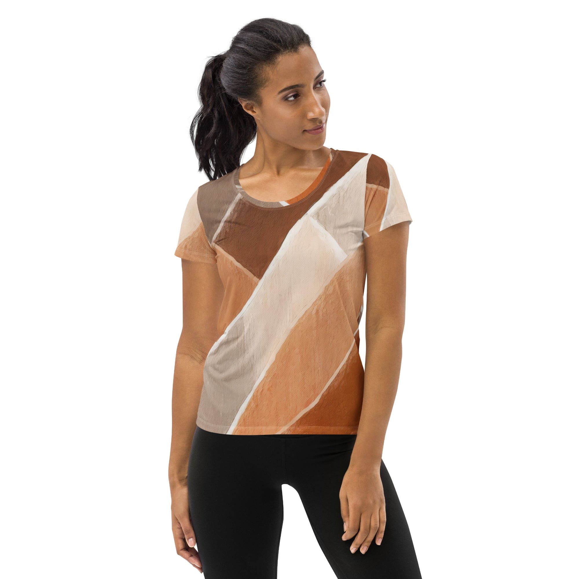 Womens Stretch Fit Athletic Sports T-shirt, Rust Stone Print 41162-0