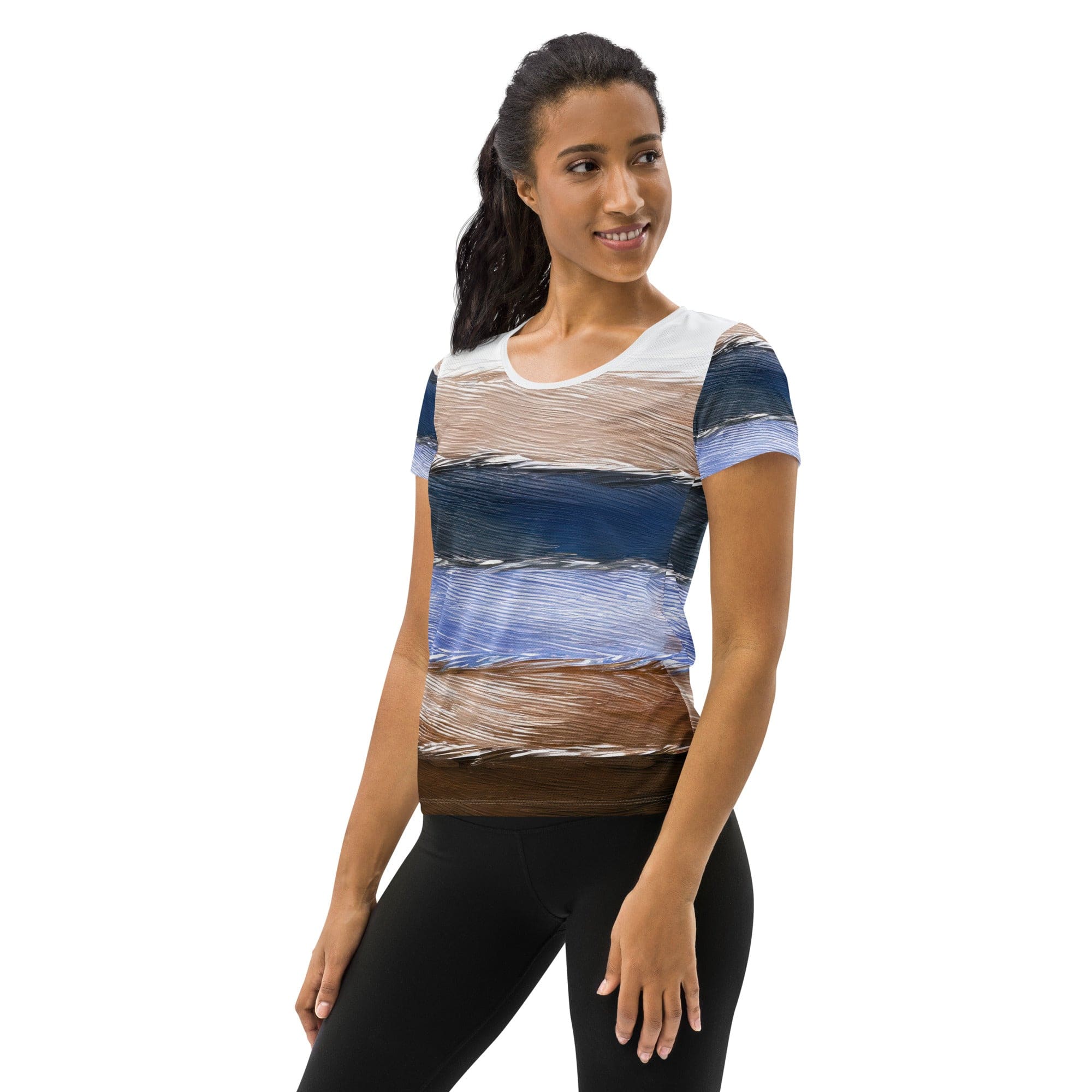 Womens Stretch Fit Athletic Sports T-shirt, Rustic Hues Pattern-3