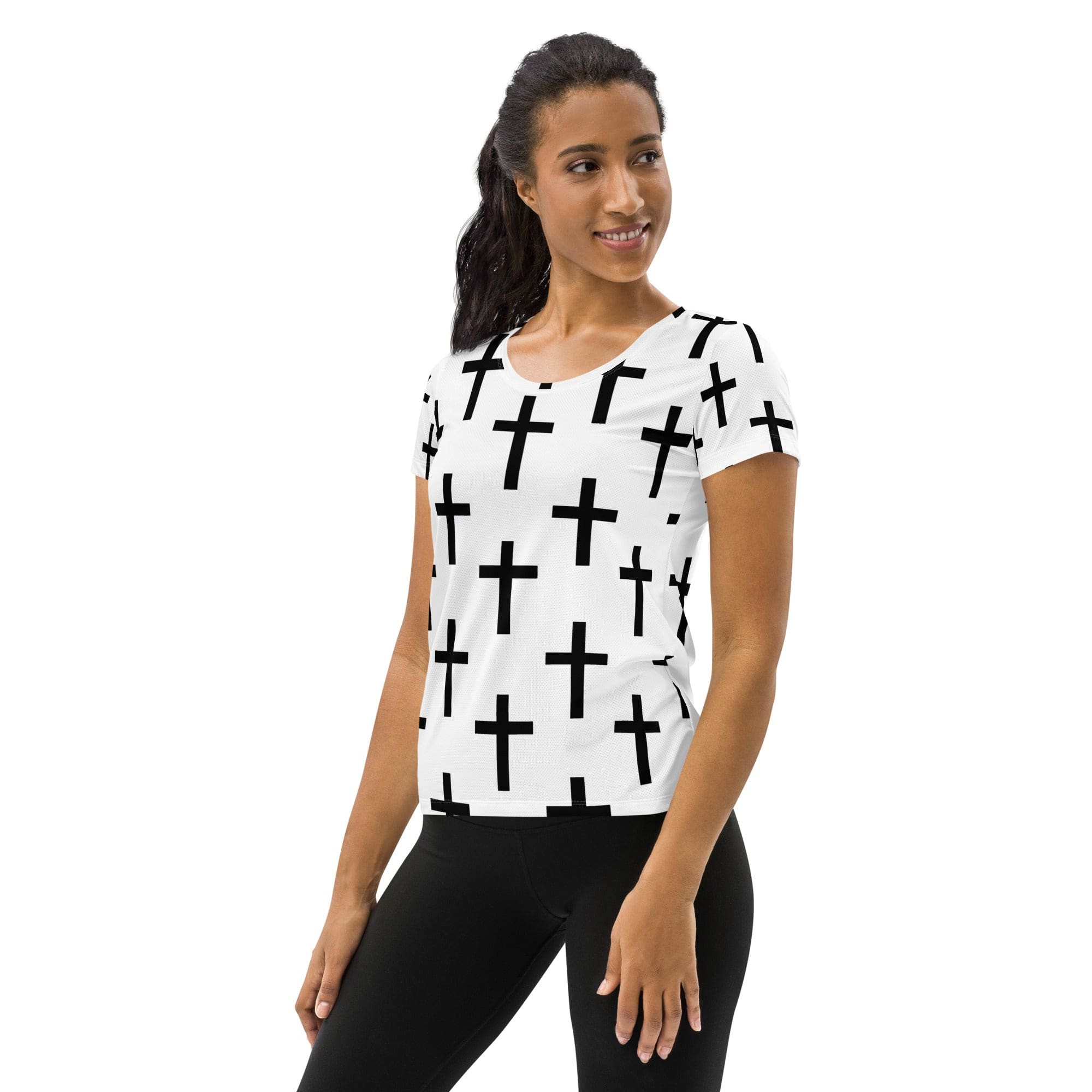 Womens Stretch Fit Athletic Sports T-shirt, Seamless Cross Pattern-3