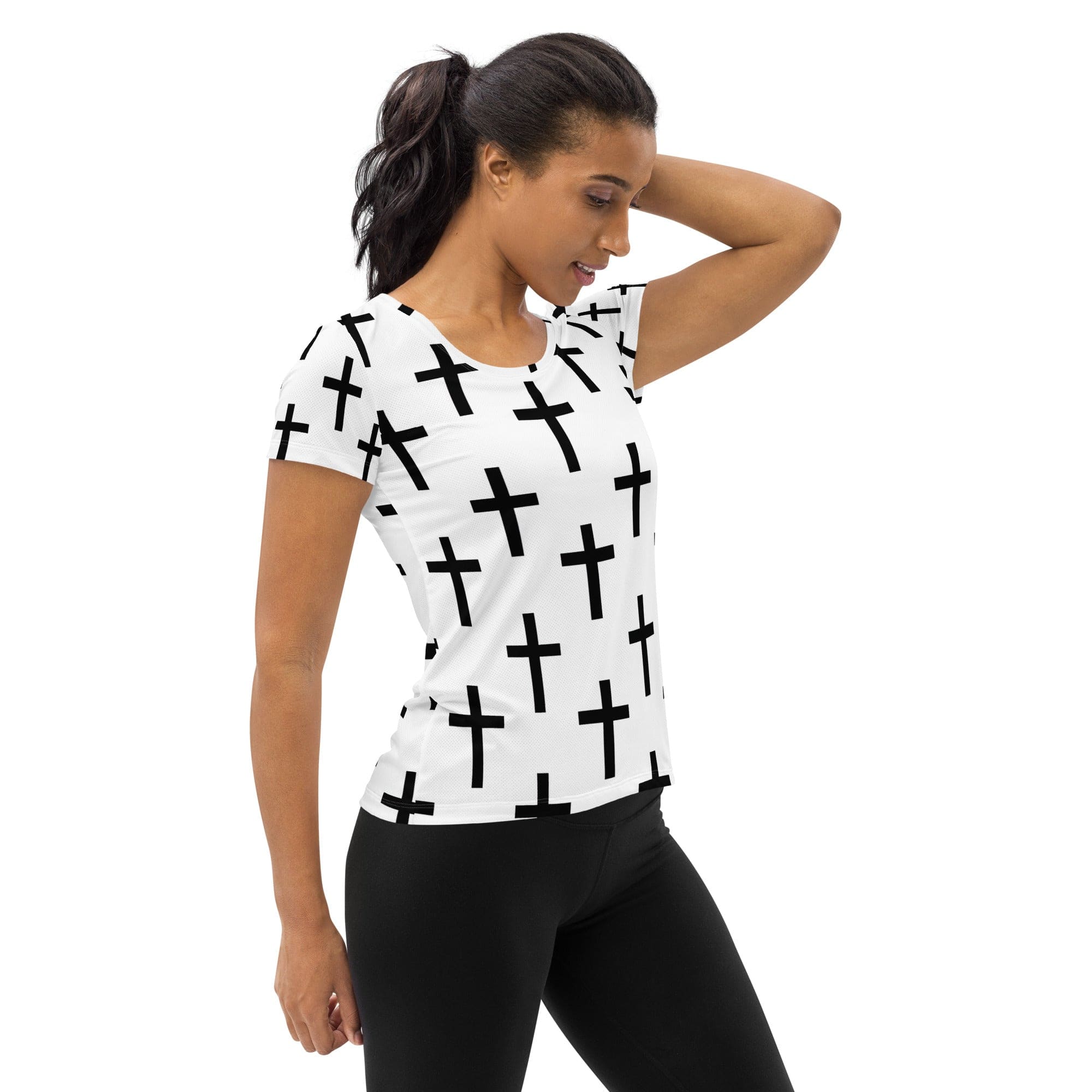 Womens Stretch Fit Athletic Sports T-shirt, Seamless Cross Pattern-2