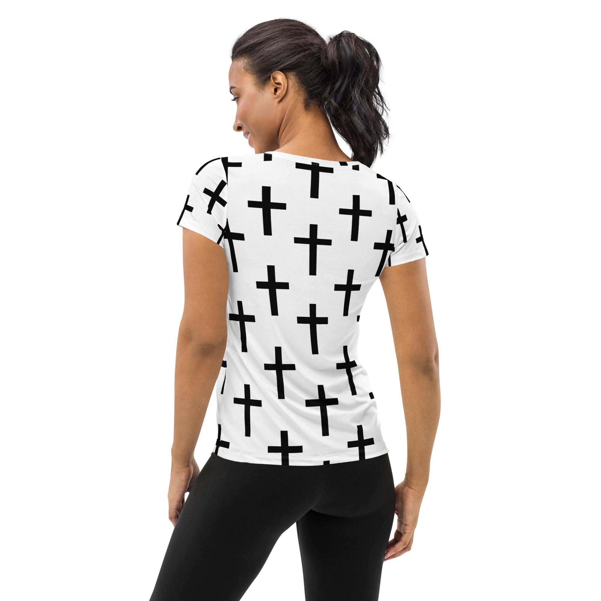 Womens Stretch Fit Athletic Sports T-shirt, Seamless Cross Pattern-1