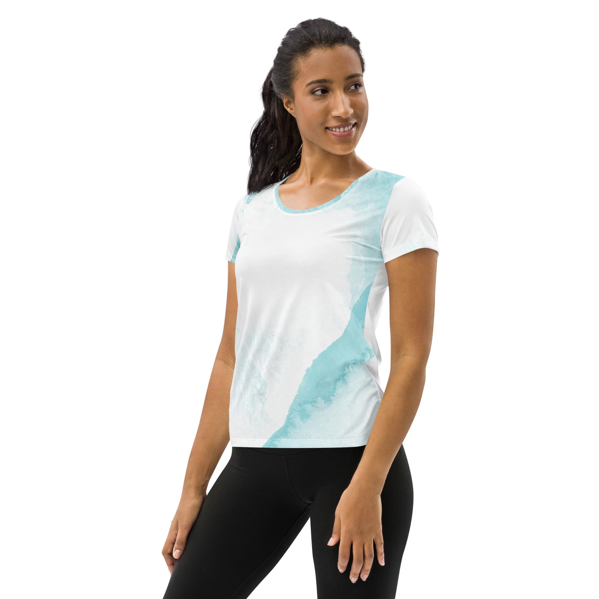 Womens Stretch Fit Athletic Sports T-shirt, Subtle Abstract Ocean-3