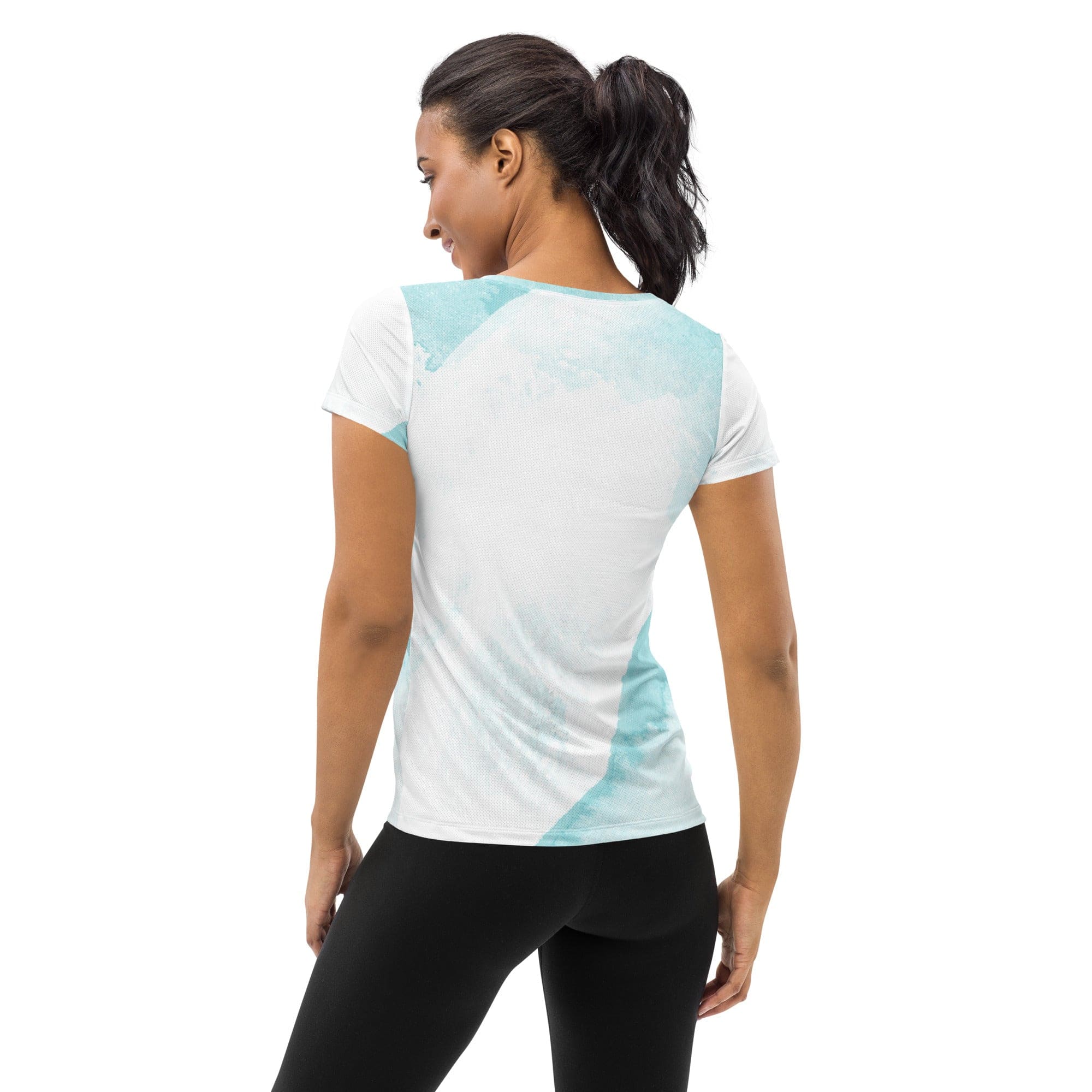 Womens Stretch Fit Athletic Sports T-shirt, Subtle Abstract Ocean-1