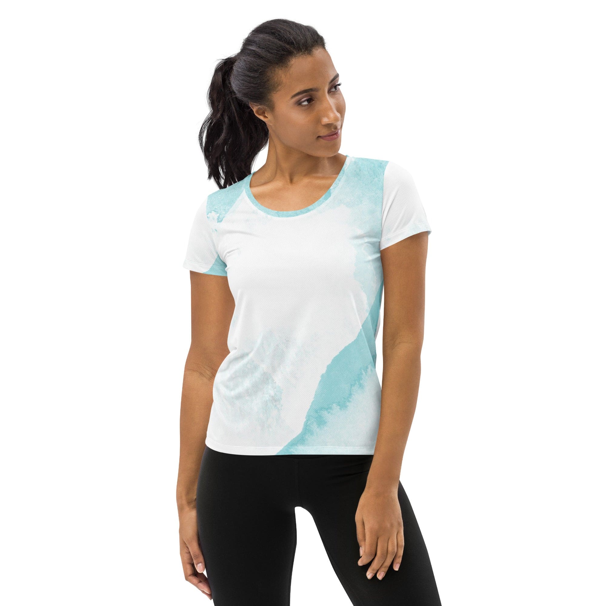 Womens Stretch Fit Athletic Sports T-shirt, Subtle Abstract Ocean-0