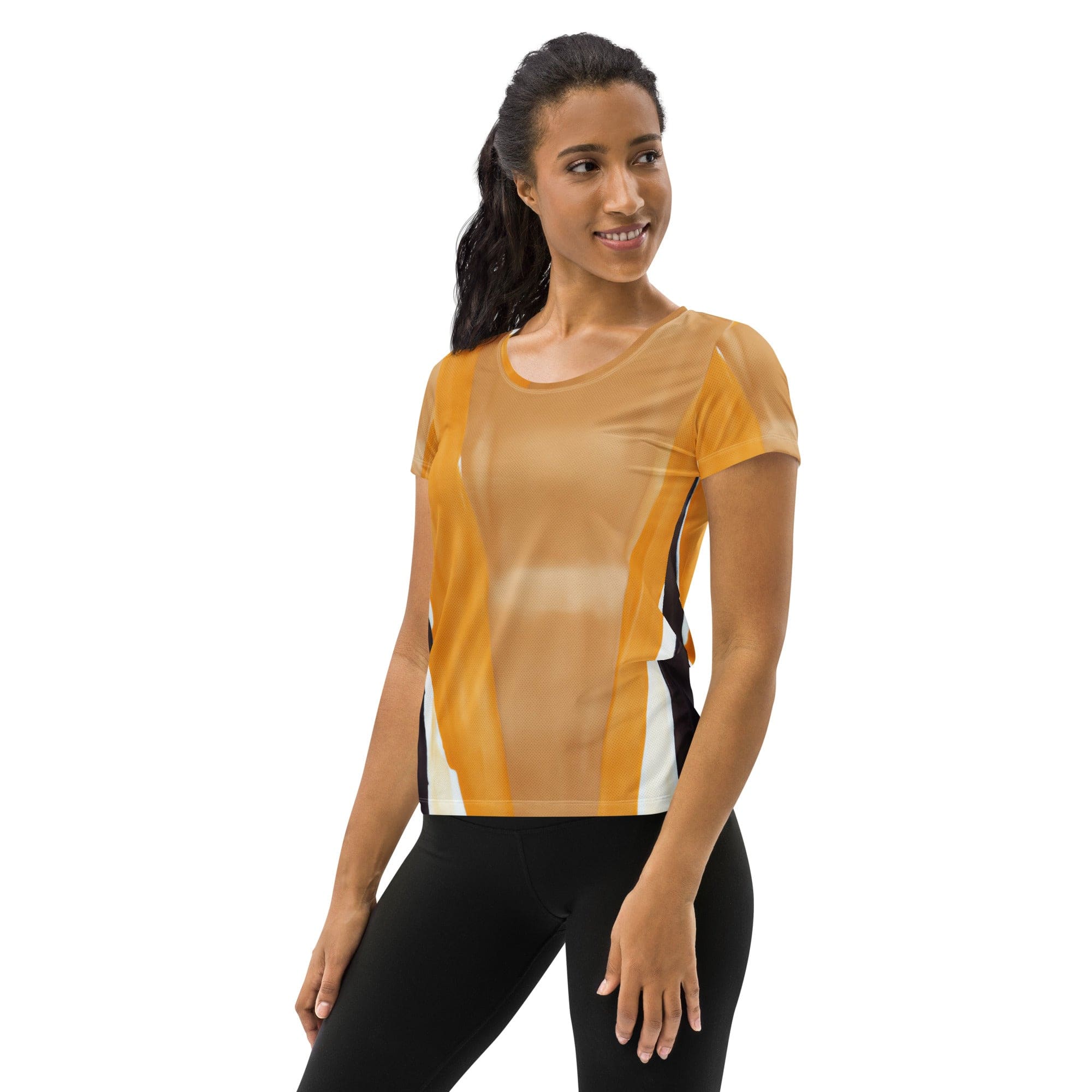 Womens Stretch Fit Athletic Sports T-shirt, Yellow Brown Abstract-3