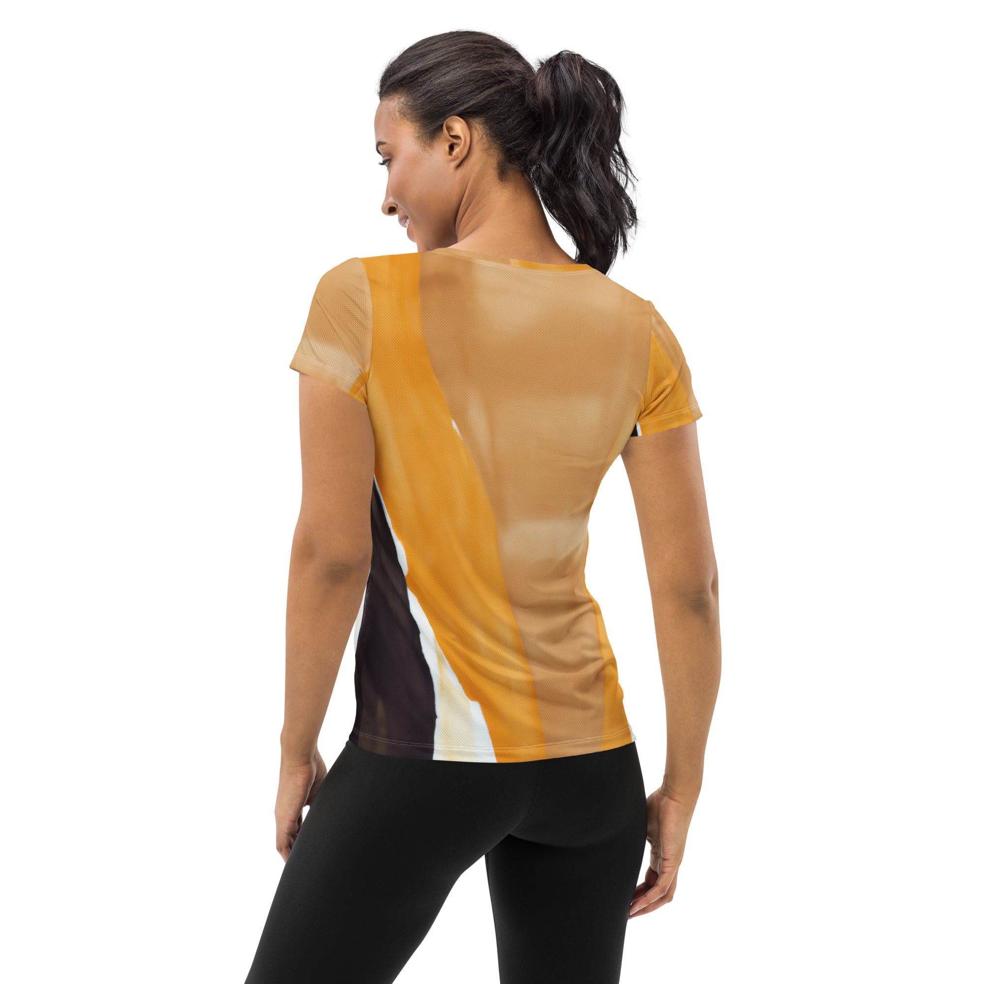 Womens Stretch Fit Athletic Sports T-shirt, Yellow Brown Abstract-1