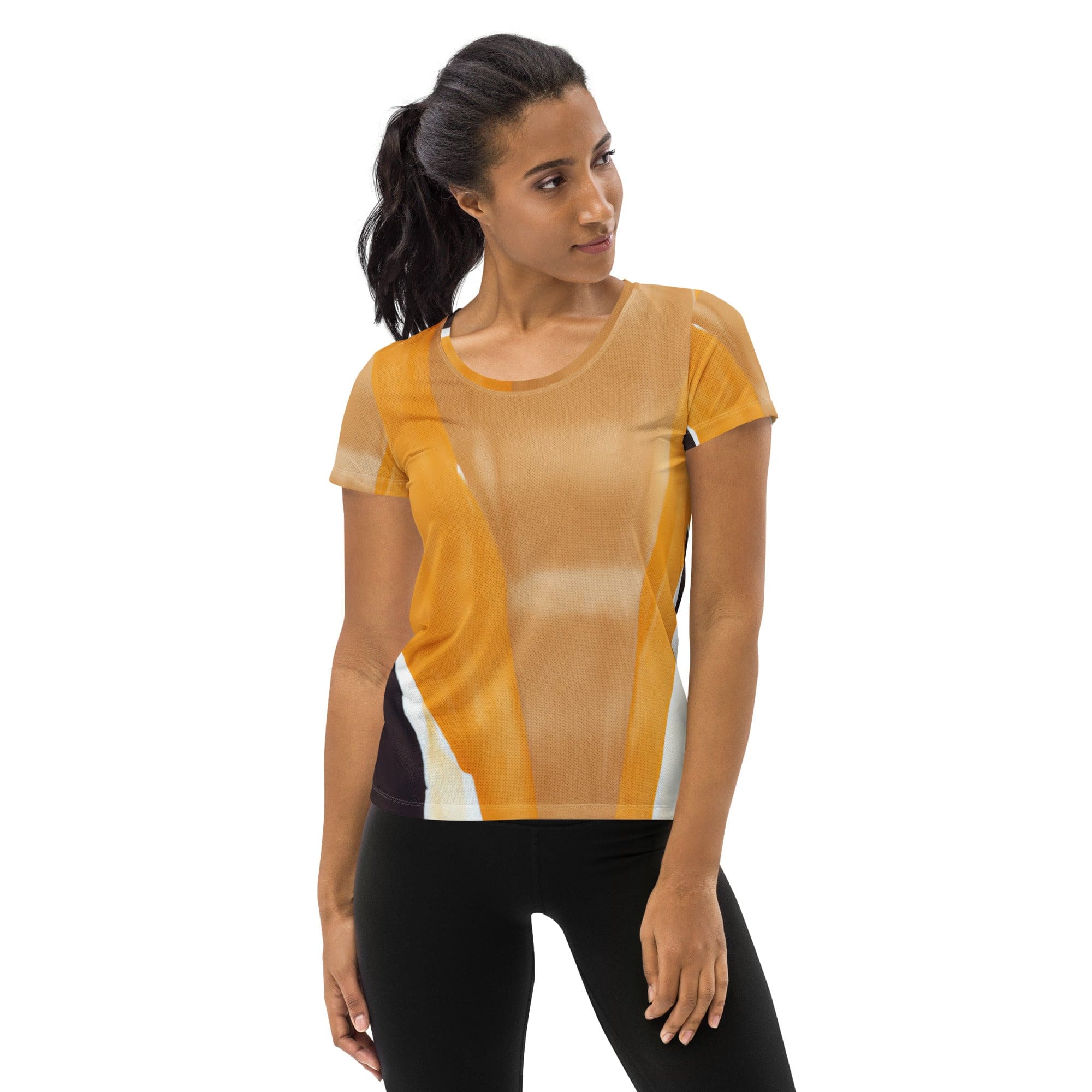 Womens Stretch Fit Athletic Sports T-shirt, Yellow Brown Abstract-0