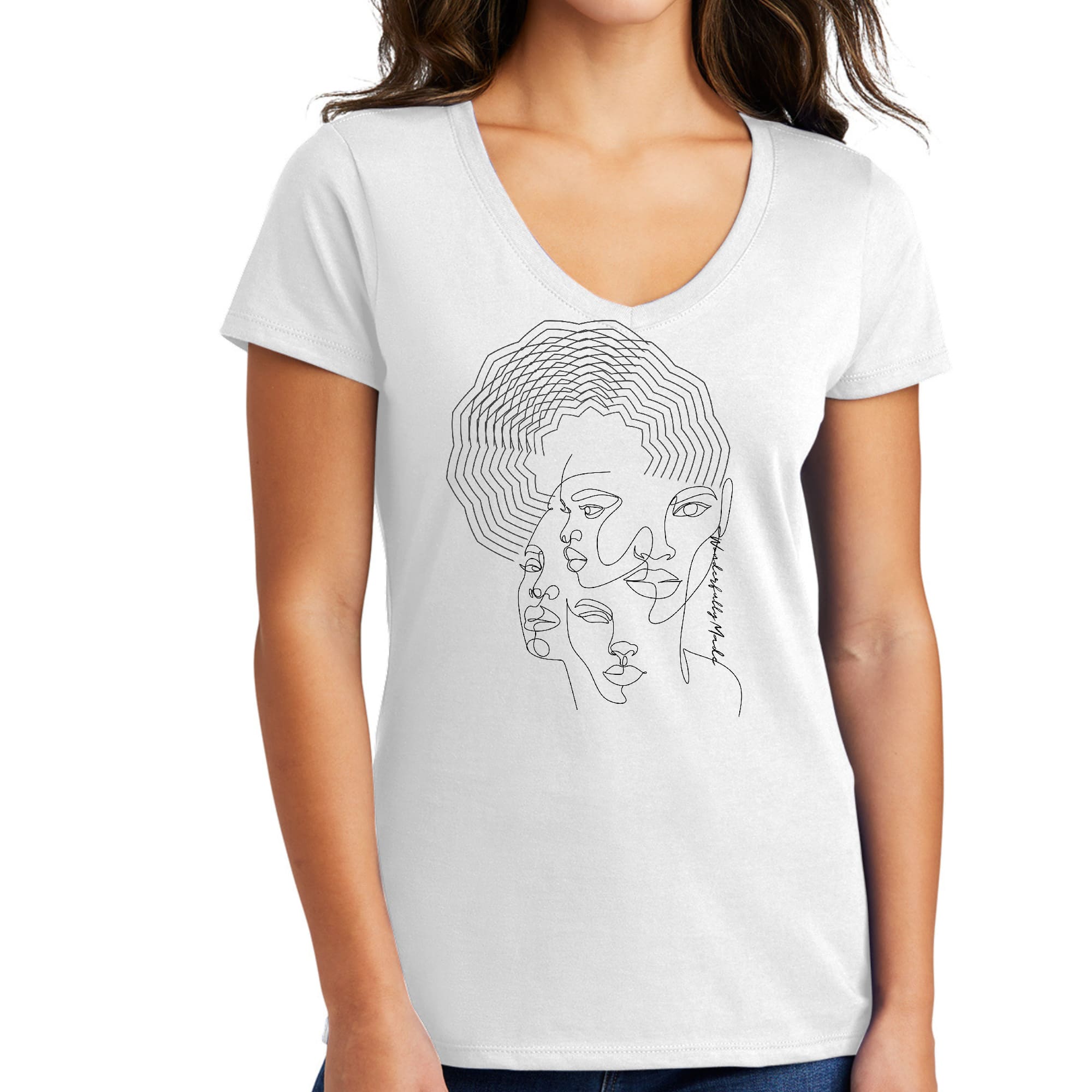 Womens V-neck Graphic T-shirt, Every Woman Is Wonderfully Made Black-0