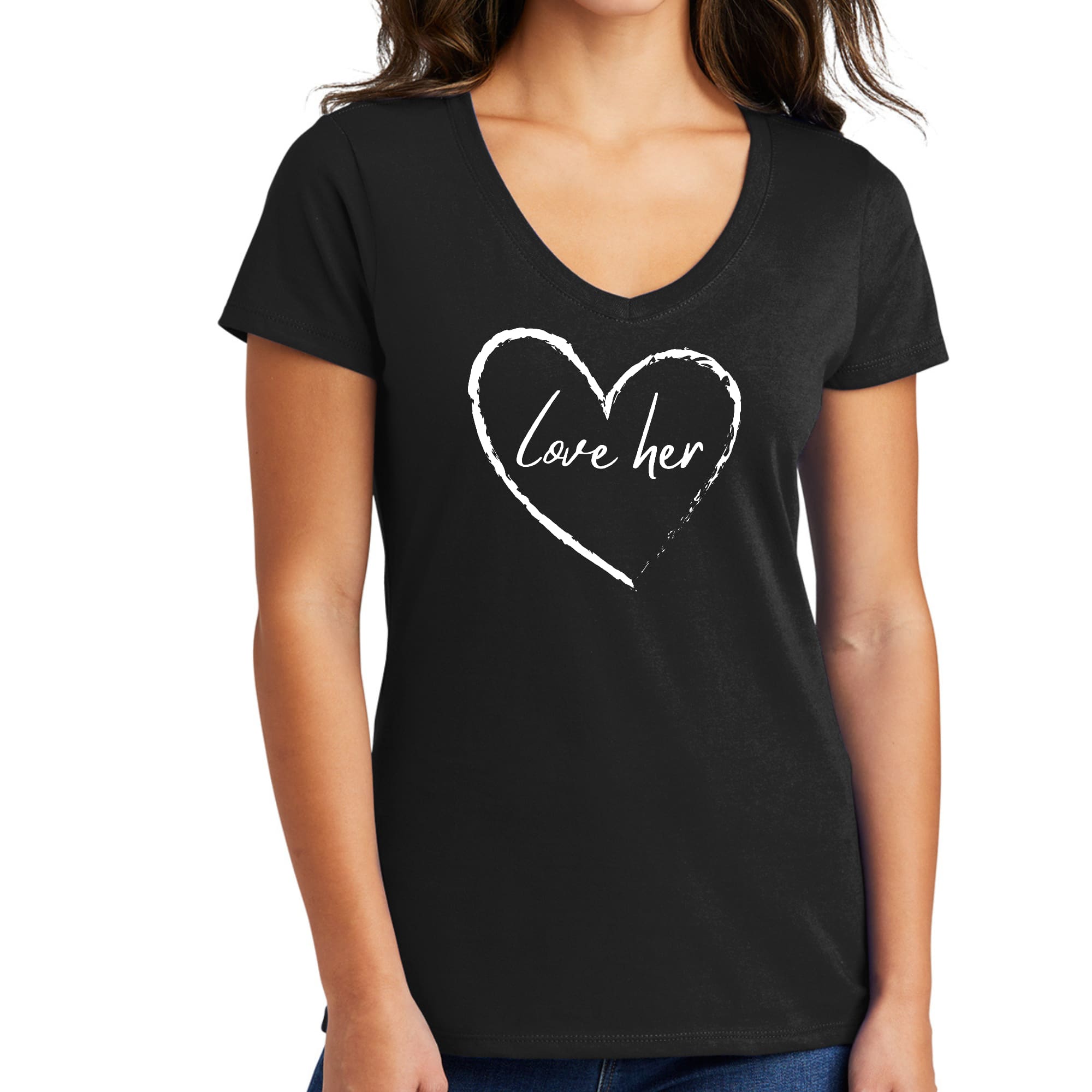 Womens V-neck Graphic T-shirt, Say it Soul Love Her-0