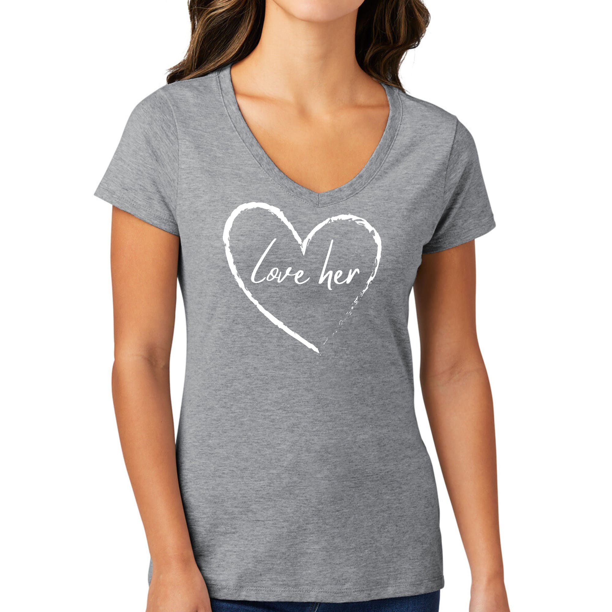 Womens V-neck Graphic T-shirt, Say it Soul Love Her-1